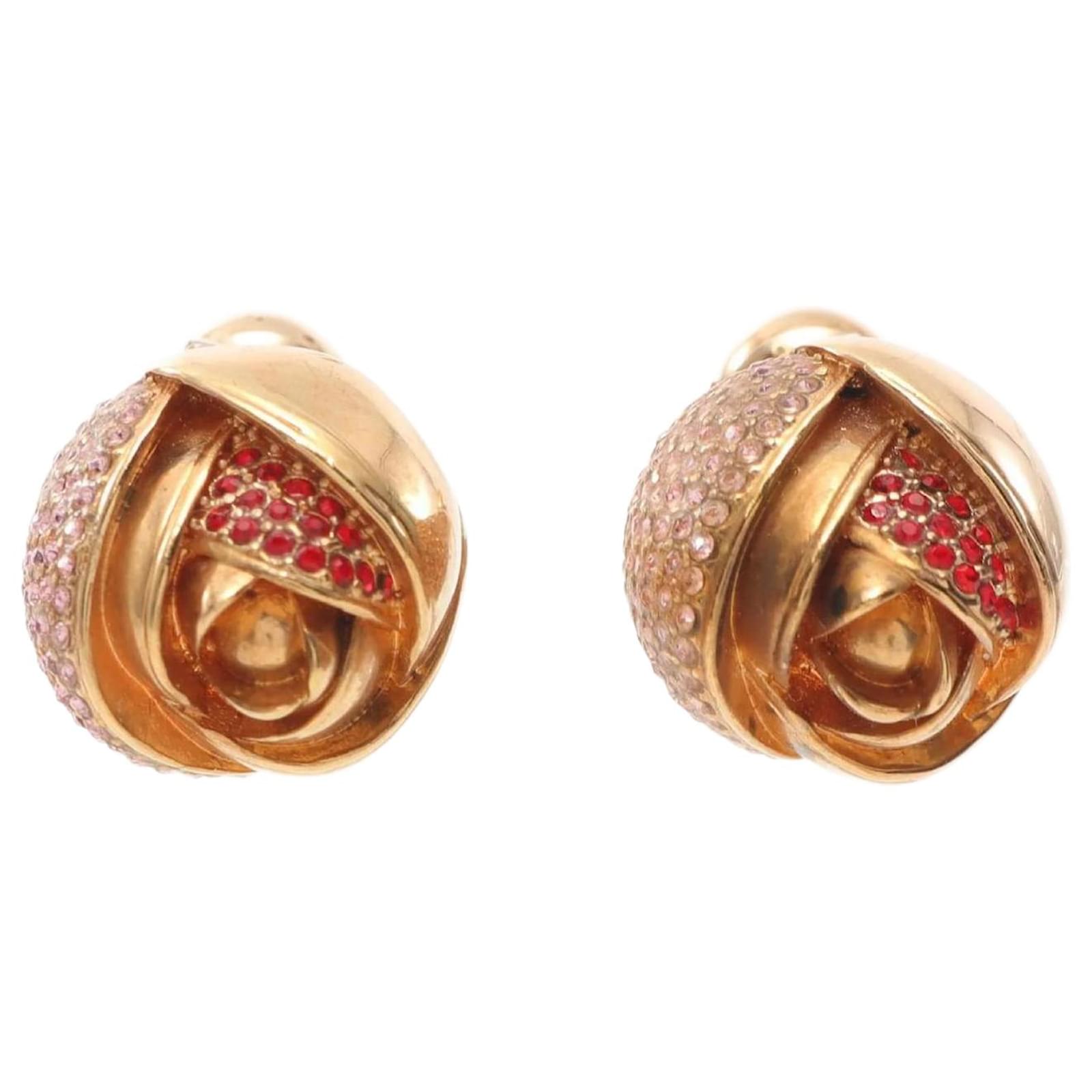 Christian Dior Gold Plated Stud Earrings with Rhinestones Pink Red Golden Gold-plated  ref.2296683