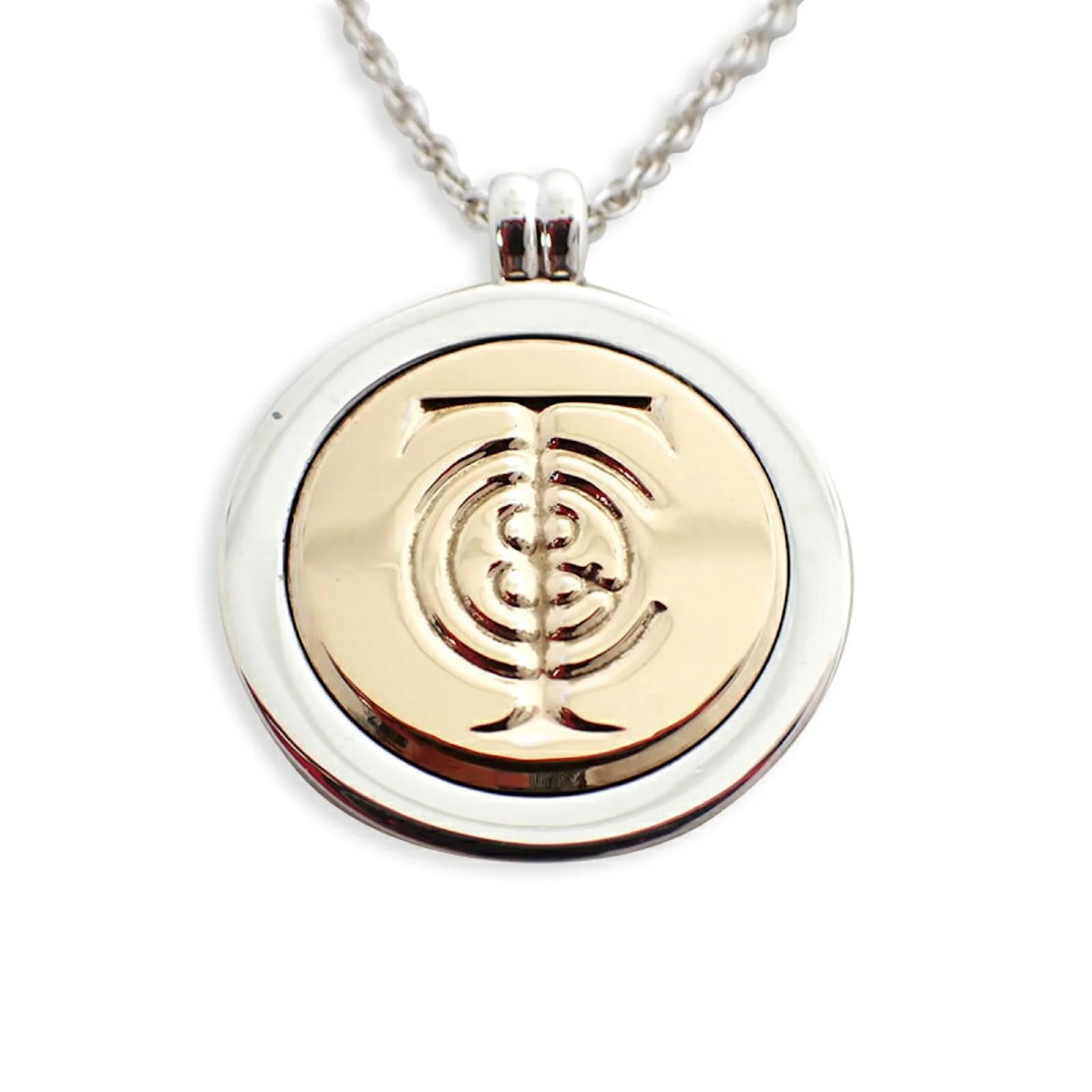 Tiffany & Co Tiffany 925 750 Combination Round Coin Pendant Necklace Silver Yellow gold  ref.1693542