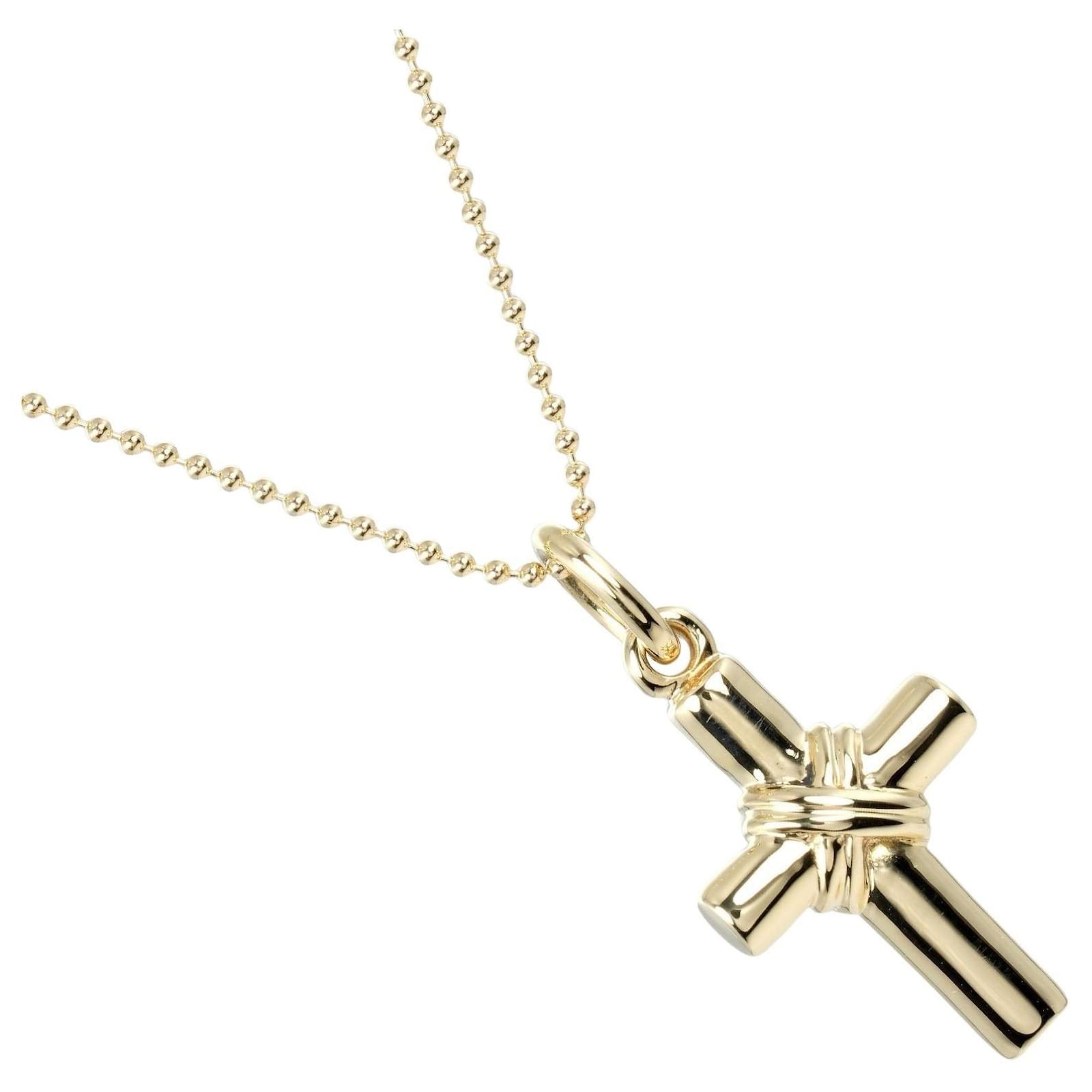 Tiffany & Co Signature Cross Necklace K18 Yellow Gold Golden Metal  ref.1799300
