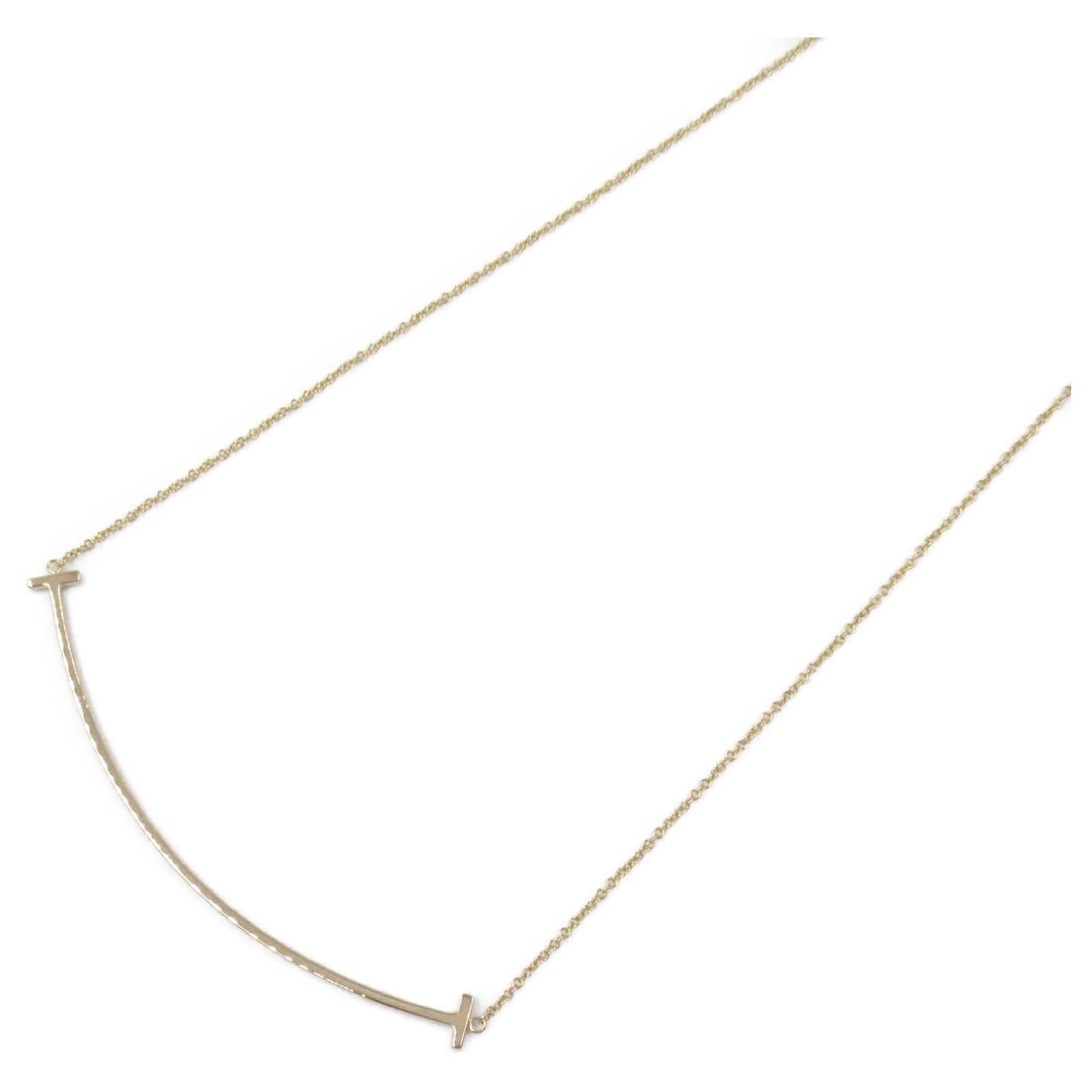 Tiffany & Co. T Smile Au750 Necklace Golden Metal Diamond  ref.2291339