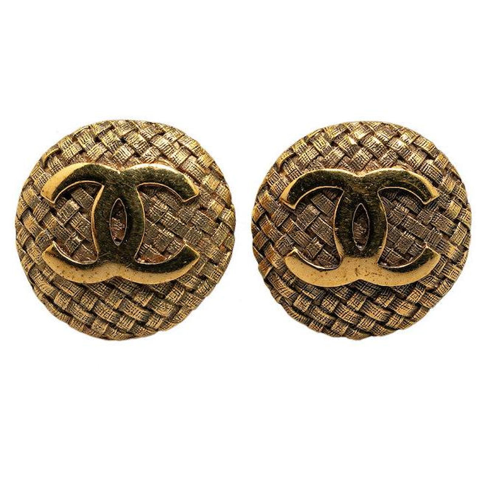 Chanel Gold Plated Coco Mark Braided Earrings 29 Golden Metal  ref.1681342
