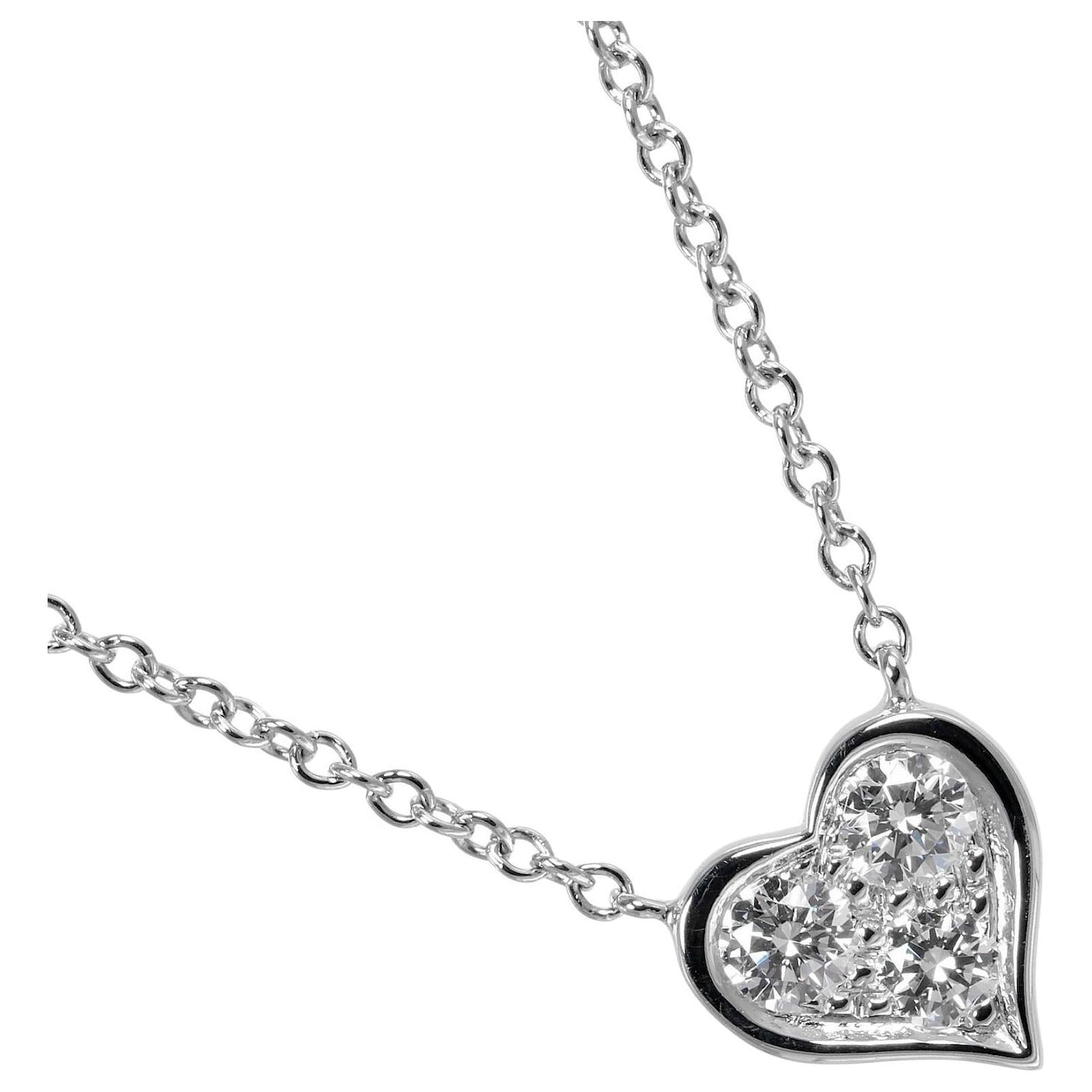 Tiffany & Co Sentimental Heart Necklace Pt950 Diamond Golden  ref.2290948
