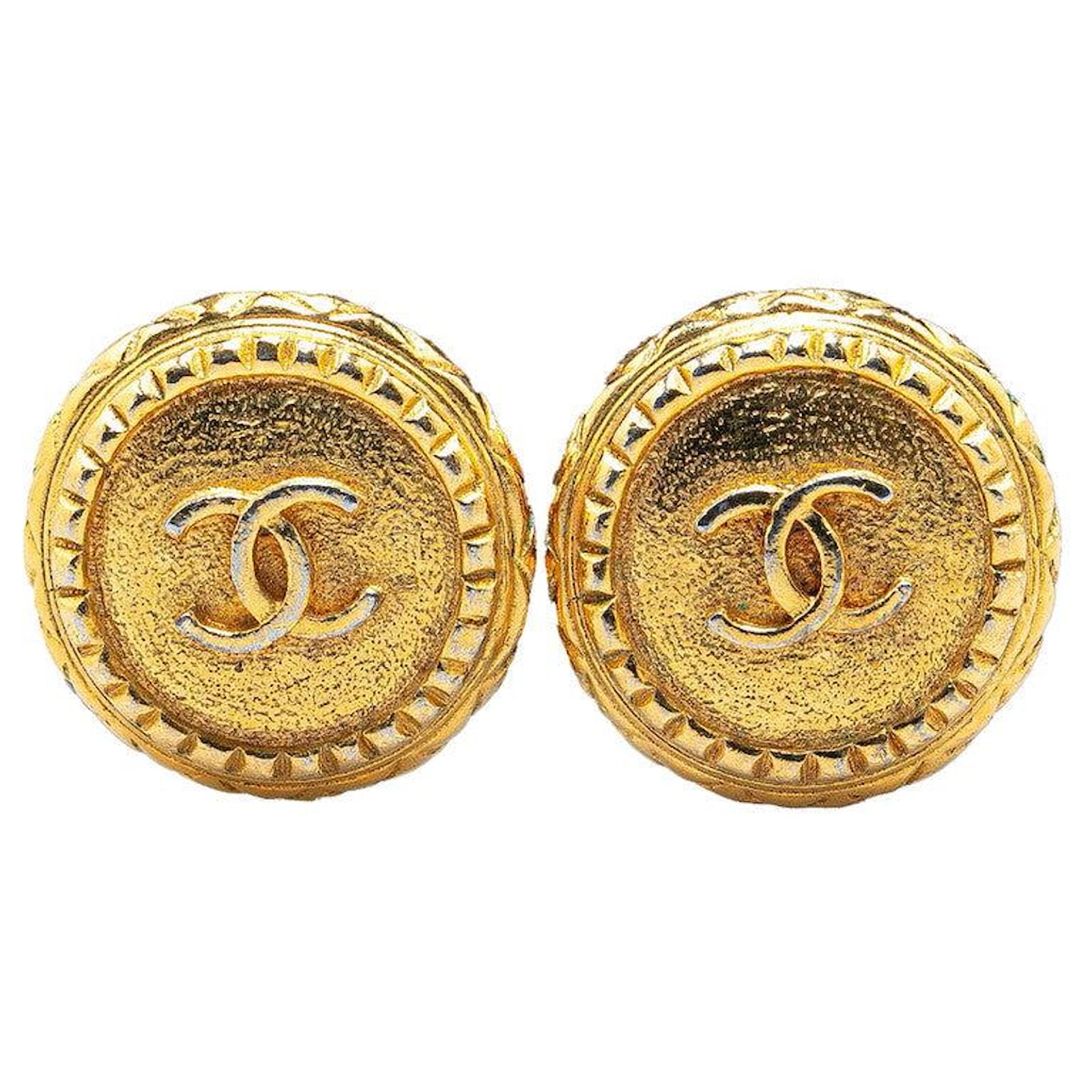 Chanel Gold Plated Coco Mark Vintage Earrings Golden Metal  ref.1655869