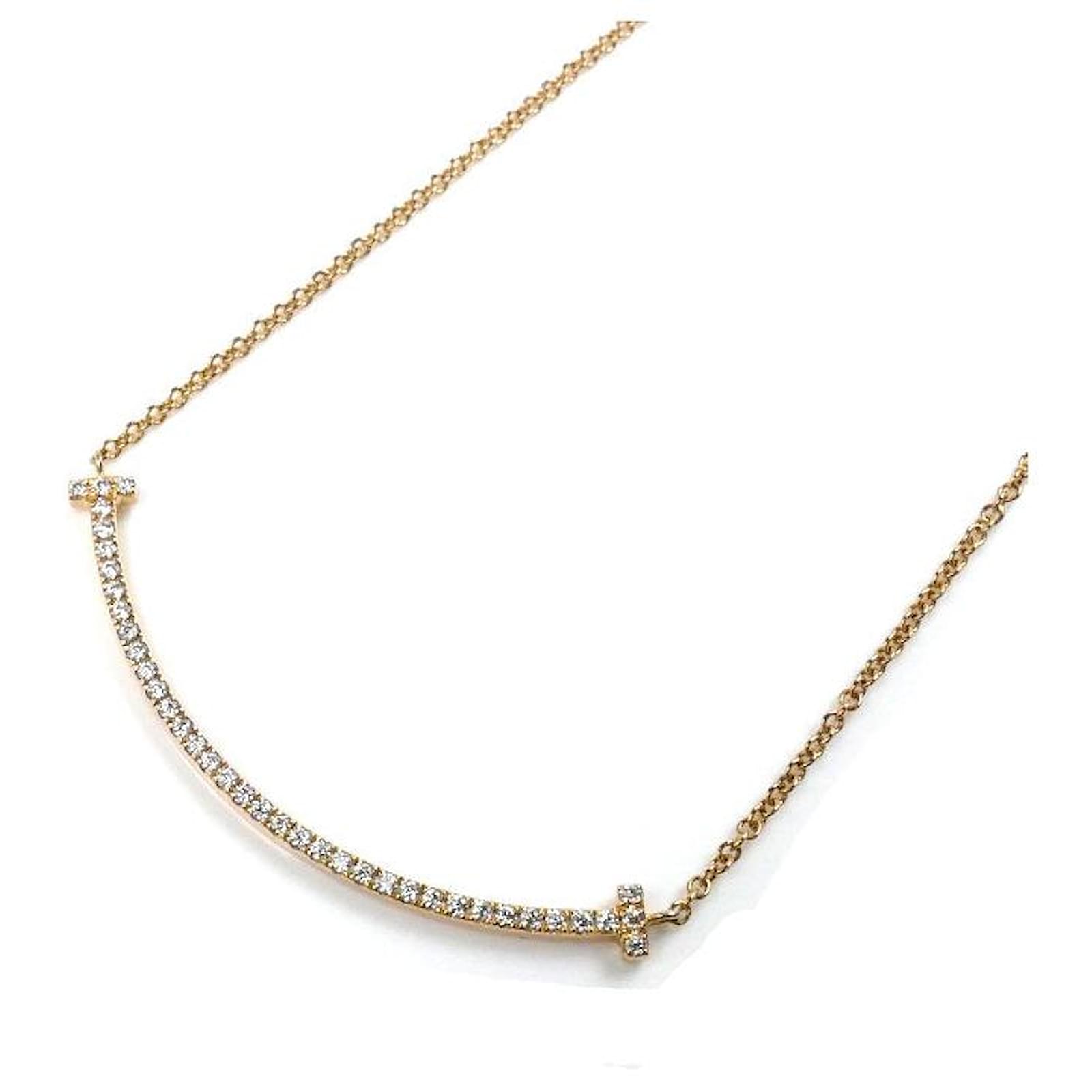 Tiffany & Co Pink Gold Diamond T Smile Necklace Golden Metal  ref.2290613