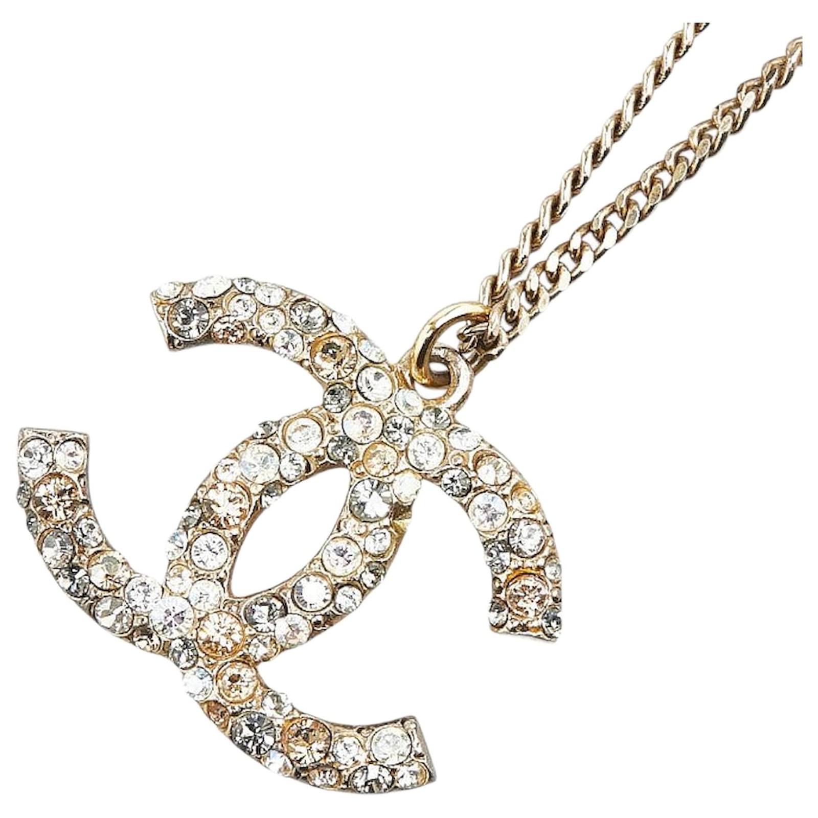 Chanel Coco Mark Rhinestone Necklace Golden Metal Gold-plated  ref.2290722