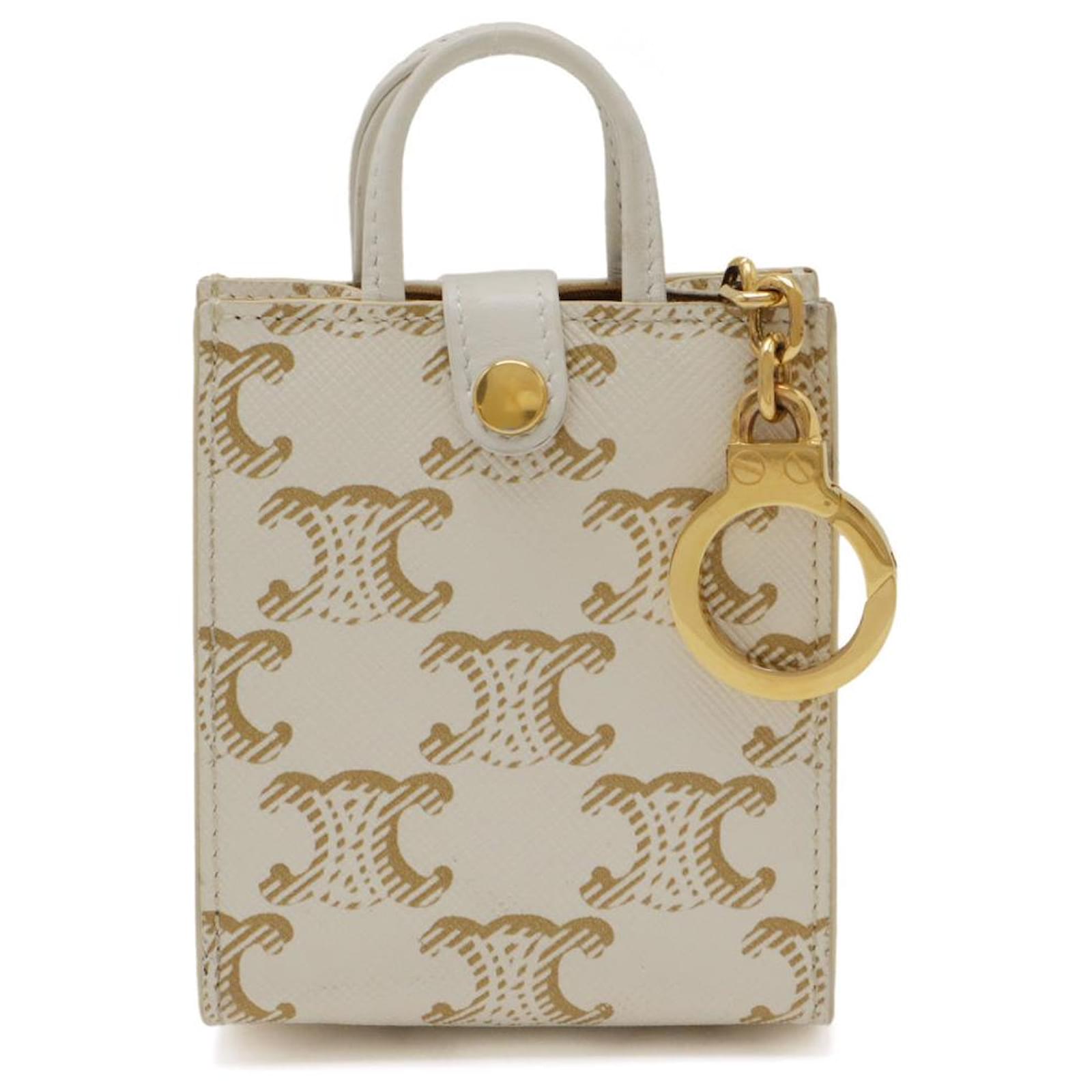 Céline Celine Triomphe Canvas Micro Vertical Cabas Bag Charm Key Holder 10I492CZ1 White Cloth  ref.1657270
