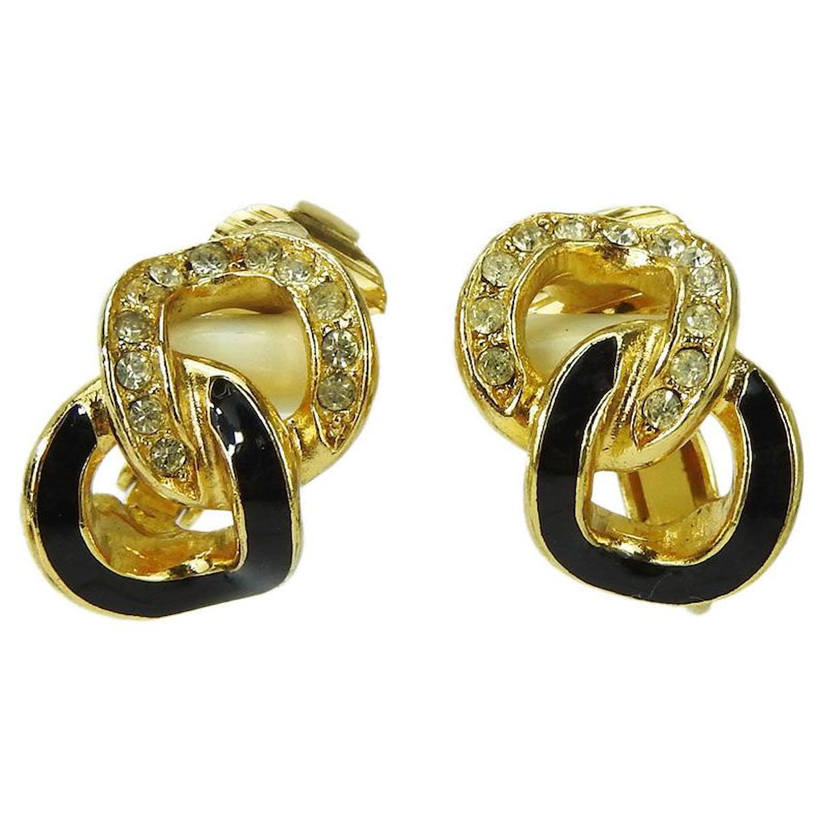 Christian Dior Metal Rhinestone Earrings Golden  ref.1679456