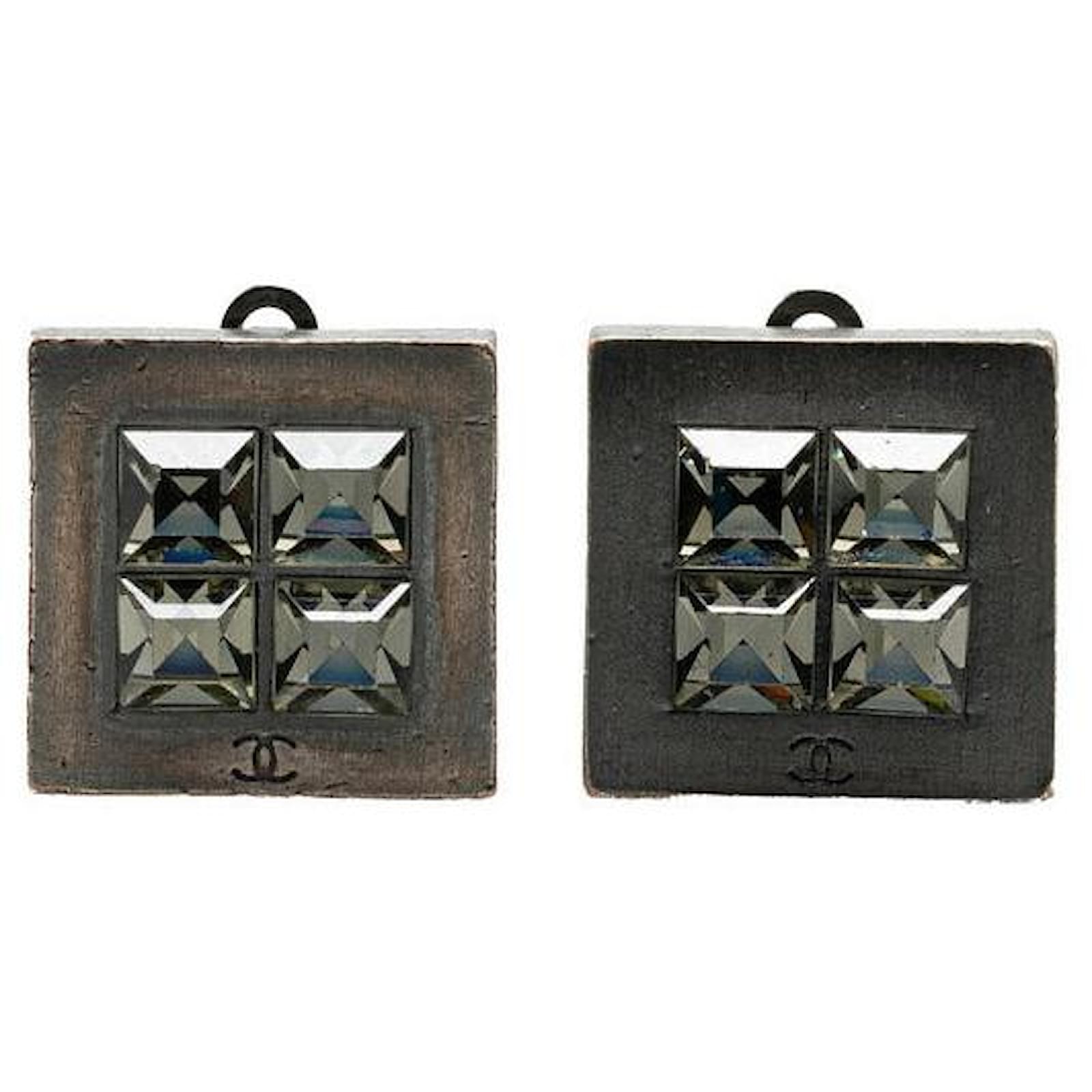 Chanel Metal Square Coco Mark Rhinestone Earrings 00A Silvery  ref.2289329