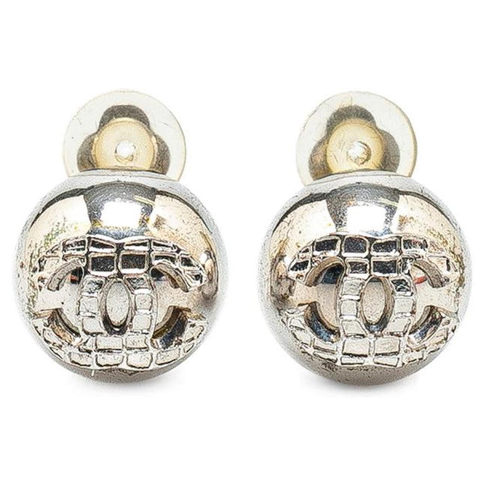 Chanel Metal Coco Mark Ball Earrings 00A Silvery  ref.1648417