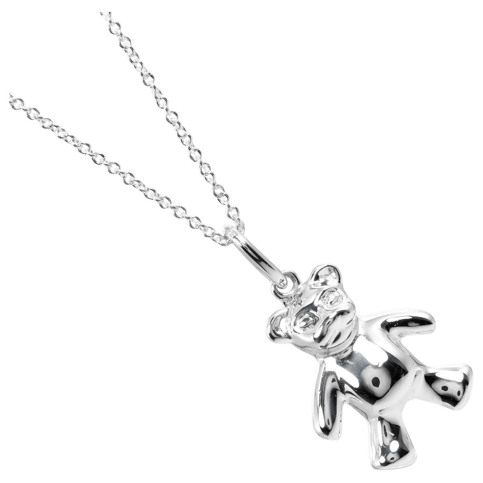 Tiffany & Co Silver Teddy Bear Necklace Silvery Metal  ref.2289541