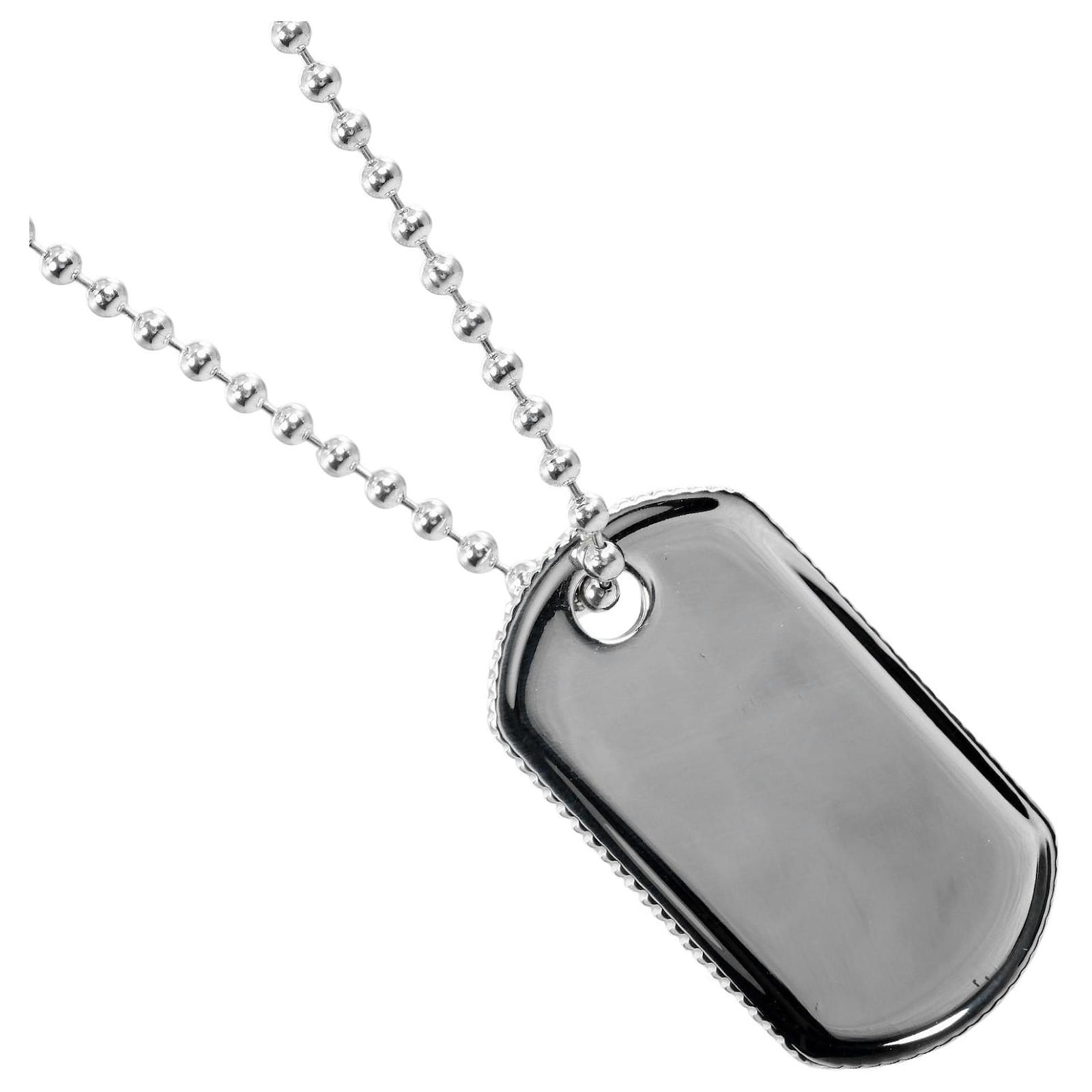 Hermès Tiffany & Co Silver Dog Tag Necklace Silvery Metal  ref.2289517