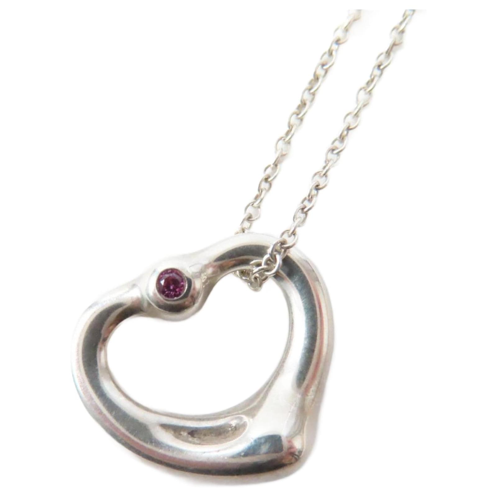 Tiffany & Co Pink Sapphire Open Heart Necklace Silvery Metal  ref.1738002