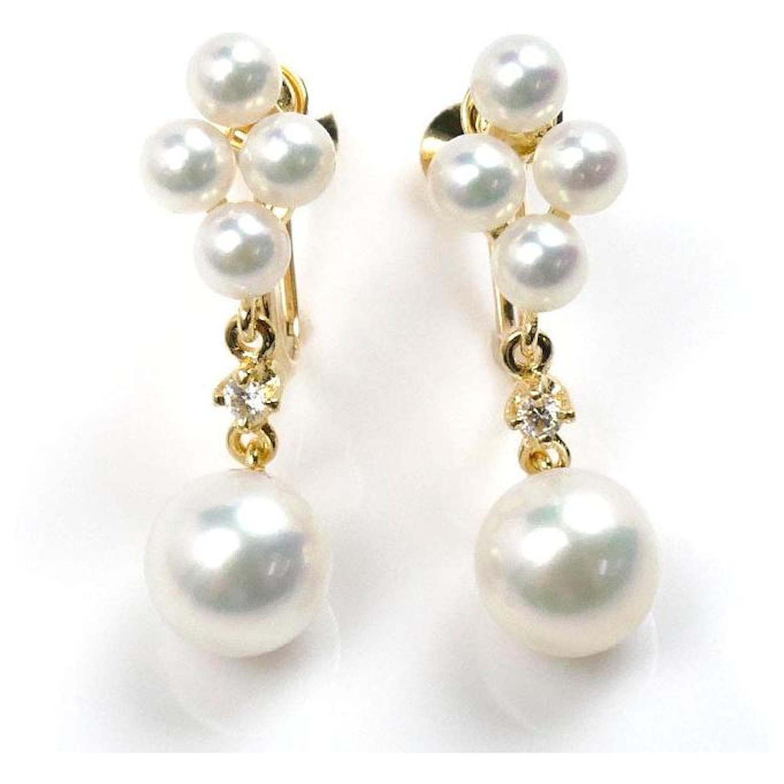 MIKIMOTO PE-768BK Au750 Pearl Diamond Earrings  ref.1742346