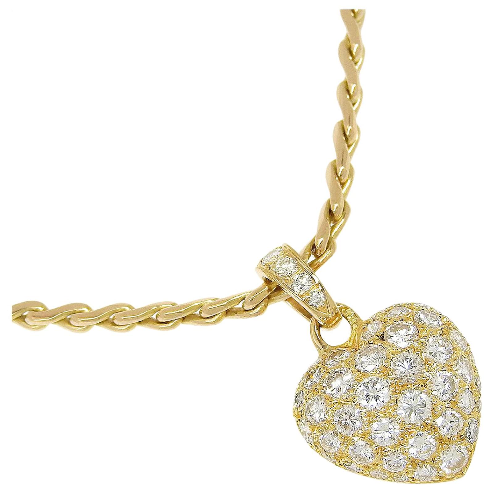 Cartier Heart Pave Necklace K18 Gold Diamond Golden Metal  ref.1795917