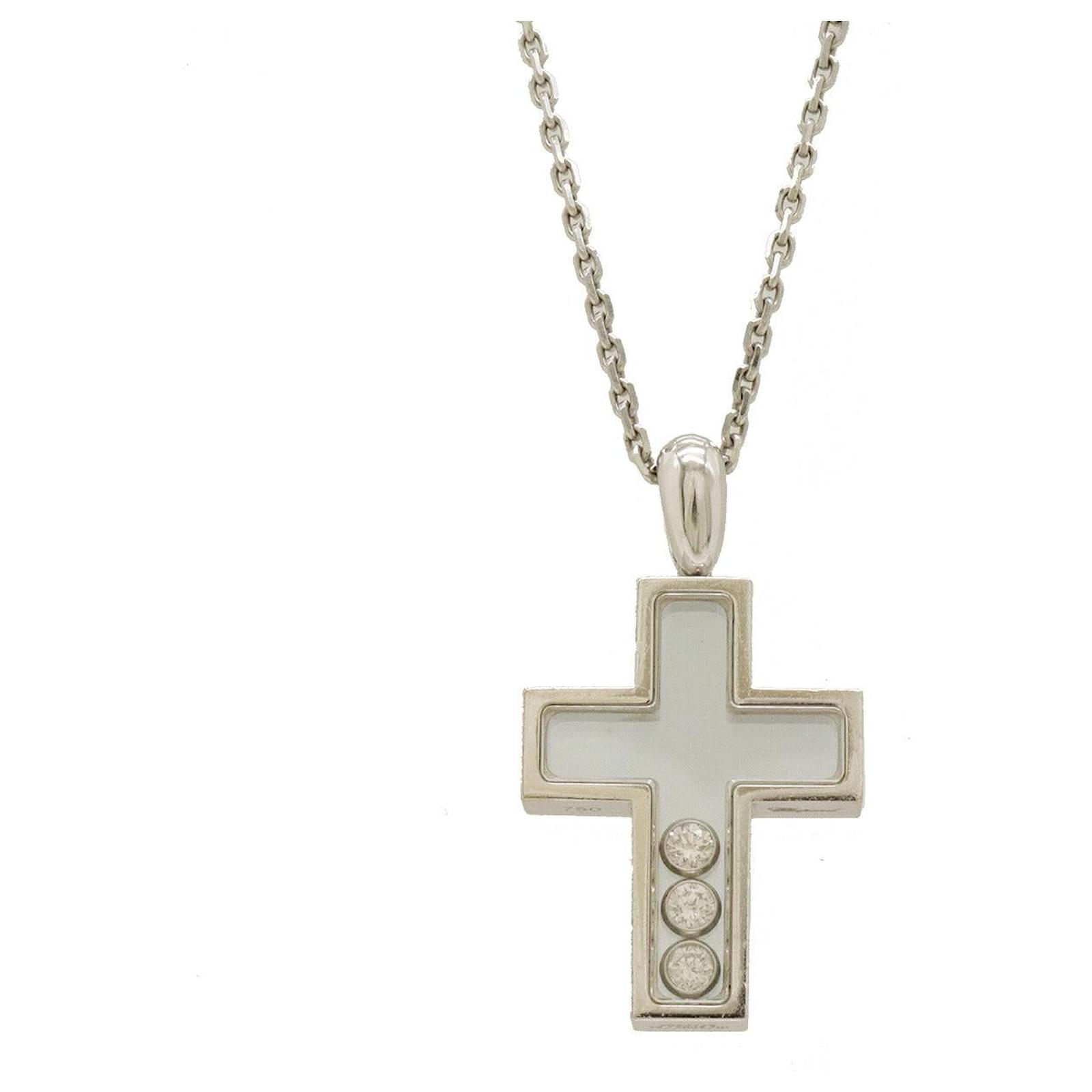 Chopard K18 White Gold Happy Diamonds Cross Necklace 79/4009/01 Metal  ref.1652390