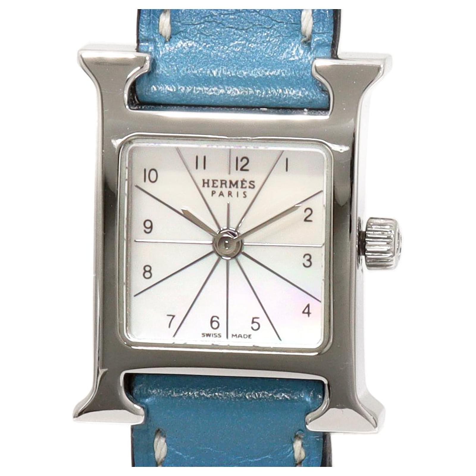 Hermès Hermes White Mother of Pearl H Watch Watch HH1.110 Blue Metal  ref.1657392