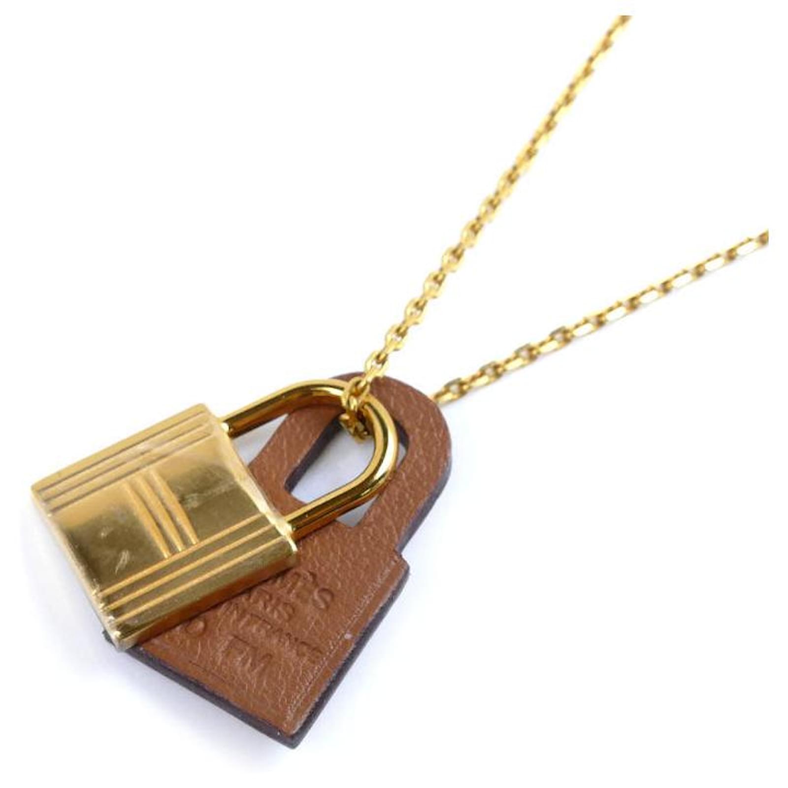 Hermès Hermes O'Kelly Swift Metal Necklace Brown Leather  ref.2288802