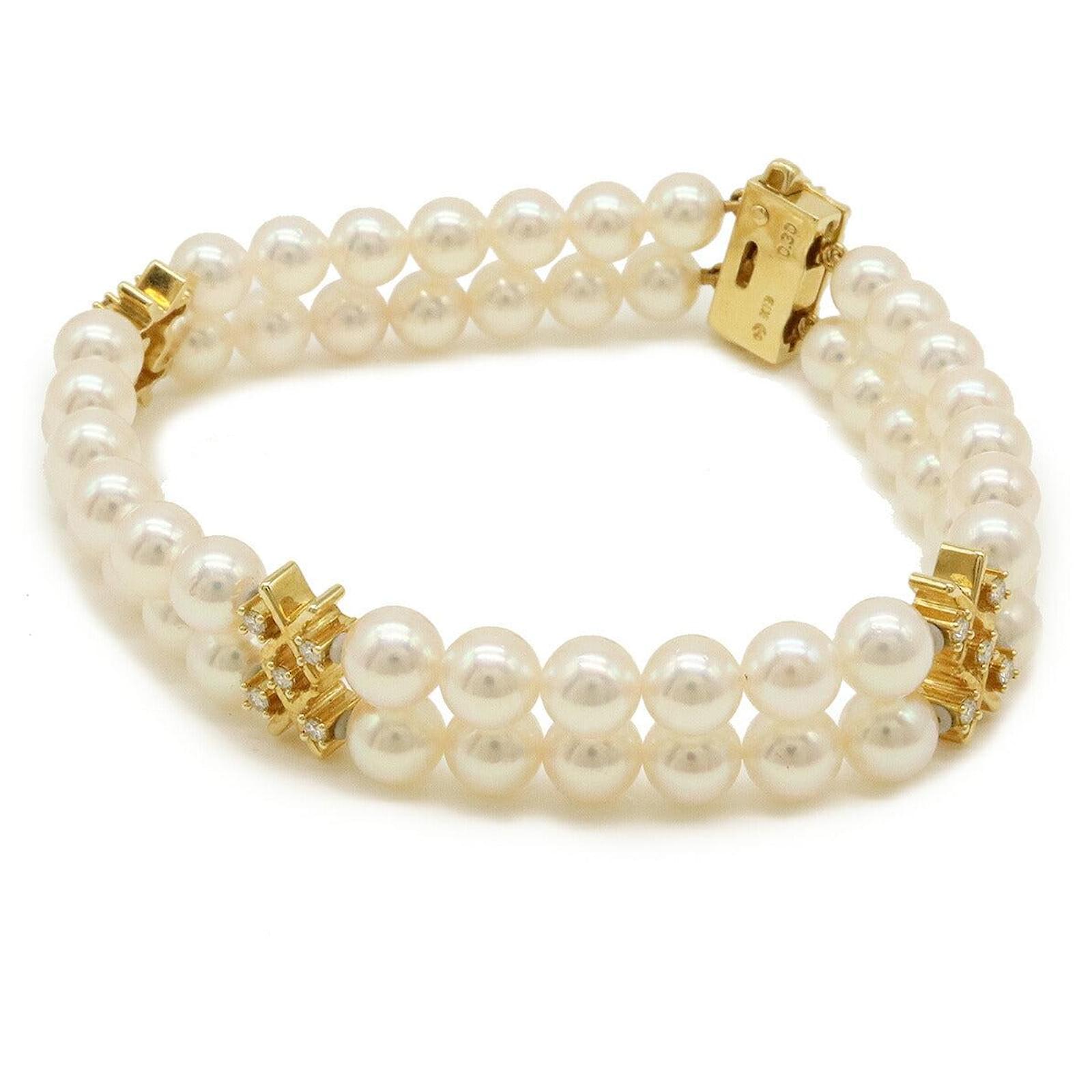 Tasaki K18YG Pearl Diamond 2-Strand Bracelet Golden  ref.1707149