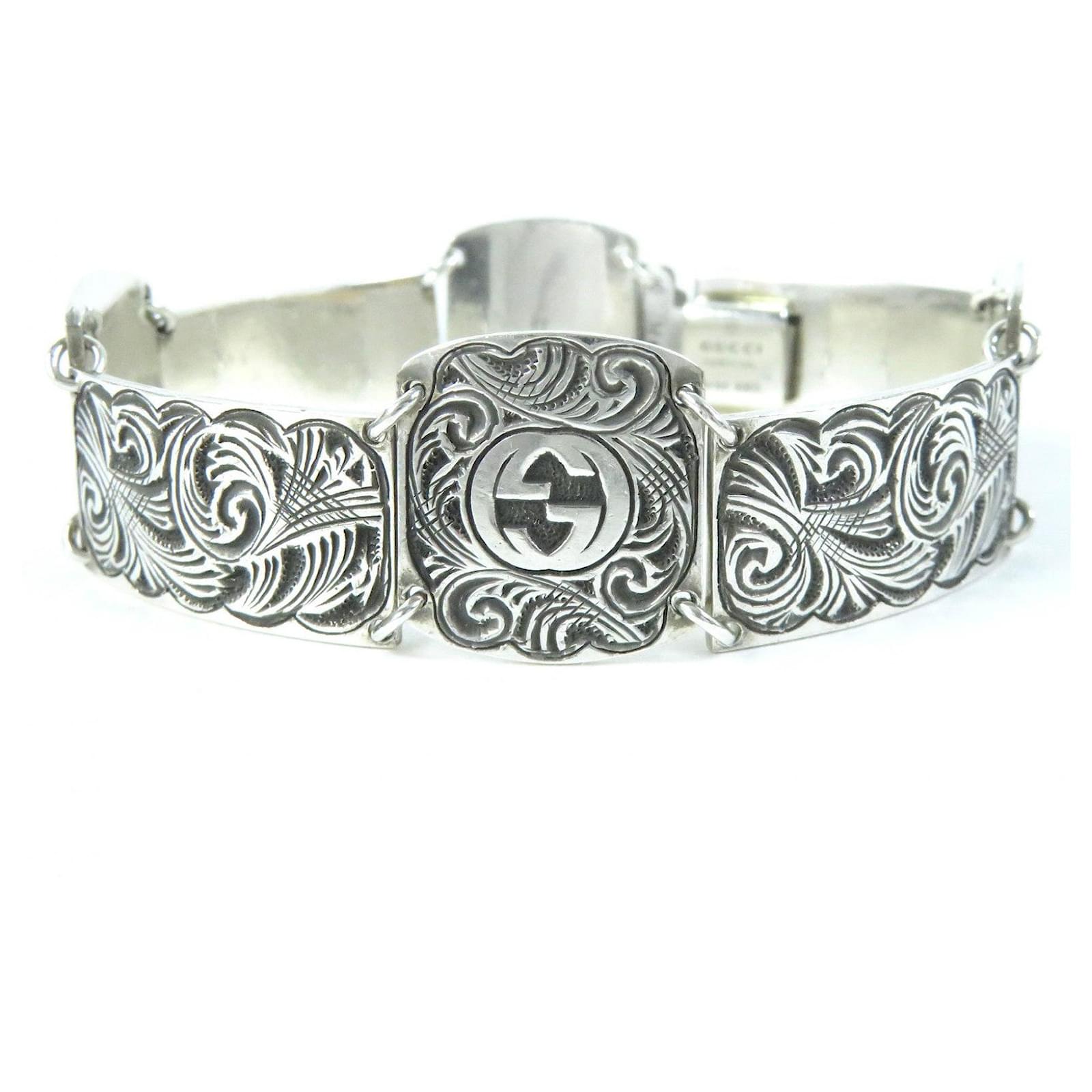 GUCCI Silver Arabesque Interlocking G Bracelet Silvery Metal  ref.1705473