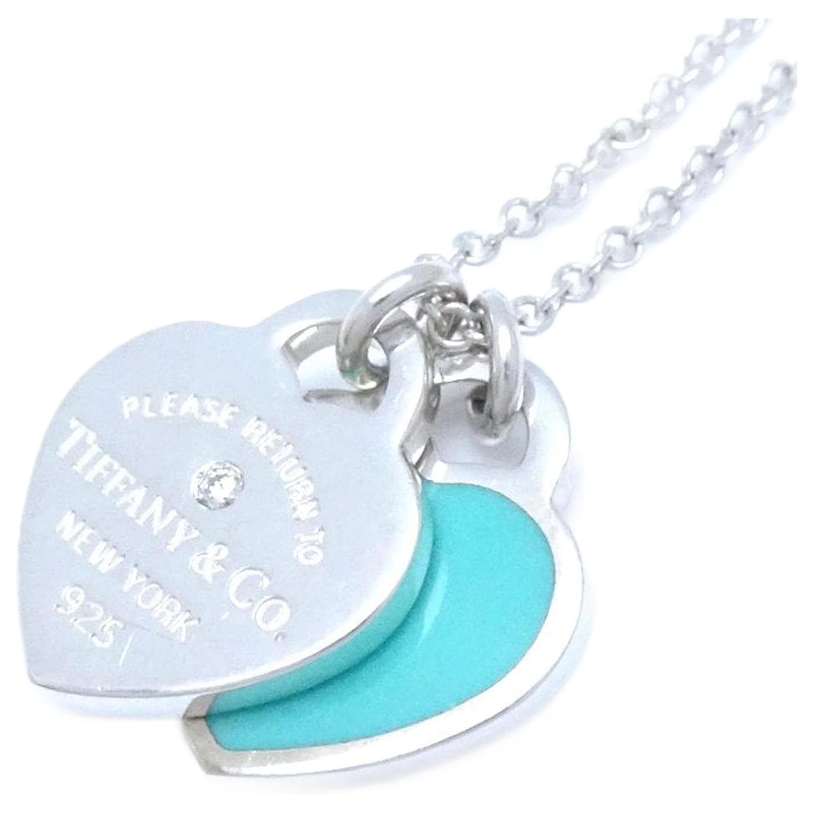 Tiffany & Co Silver 925 Diamond Double Heart Necklace Silvery Metal  ref.1645860