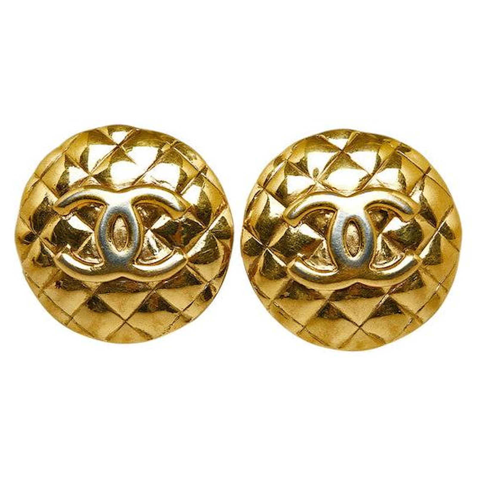 Chanel Gold Plated Coco Mark Matelasse Earrings Golden Metal  ref.1416136