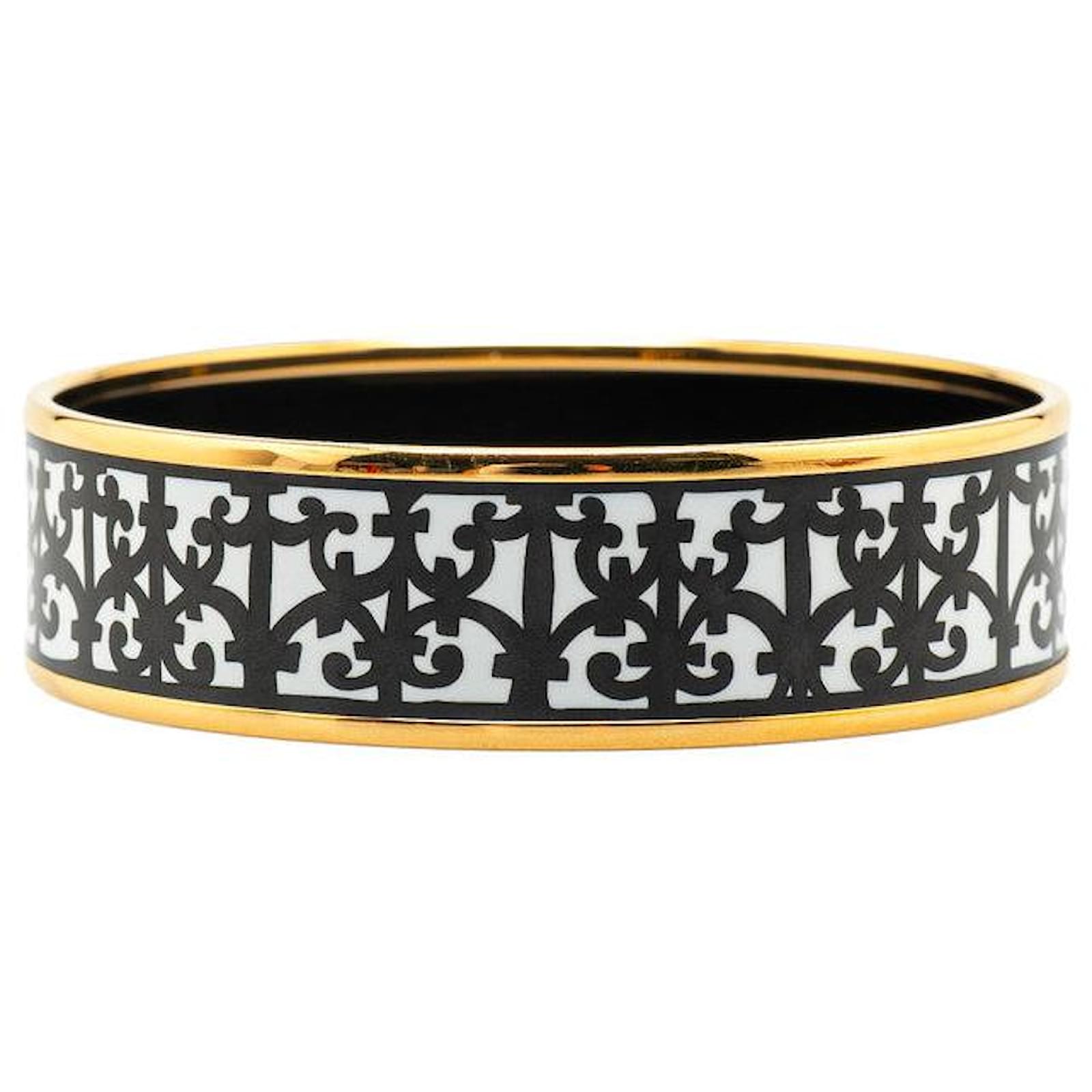 Hermès Hermes Gold Plated Email GM Gaïa d'Arques Bangle Black Metal  ref.2288113
