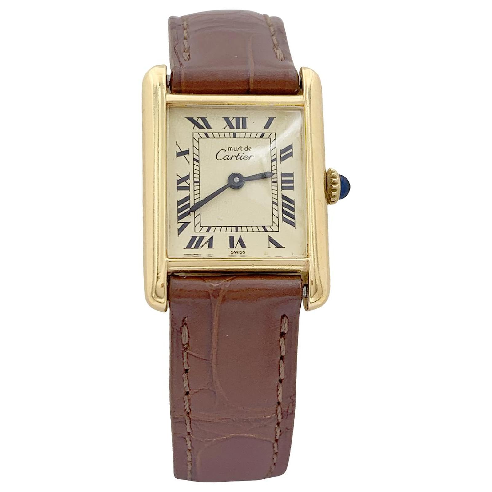 Cartier watch 'Tank Must' silver plated gold, leather. Gold-plated Vermeil  ref.2288029