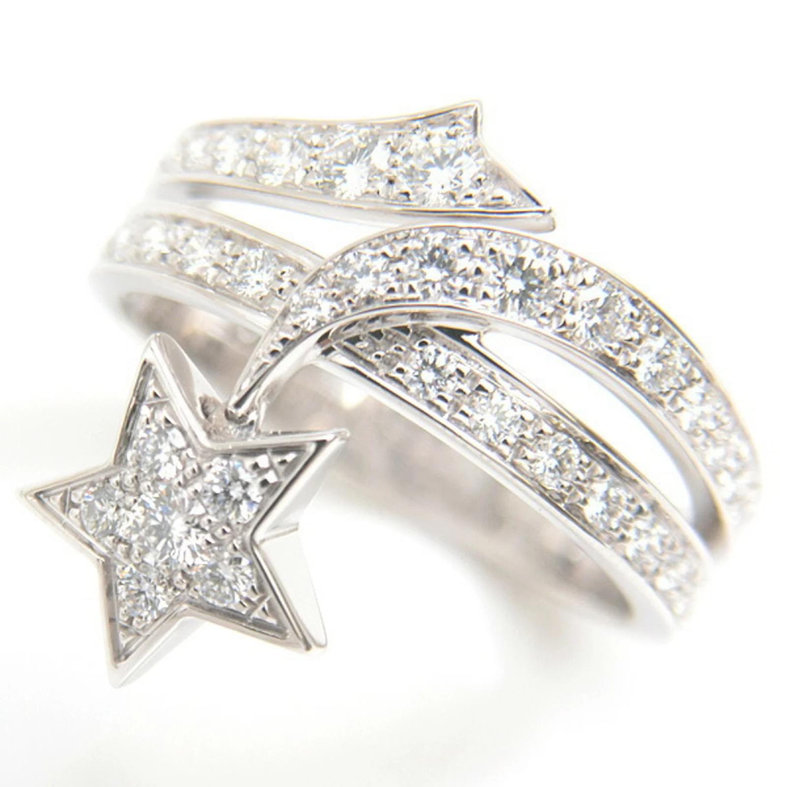 Chanel Comet Diamond White Gold Band Ring Golden  ref.2286933