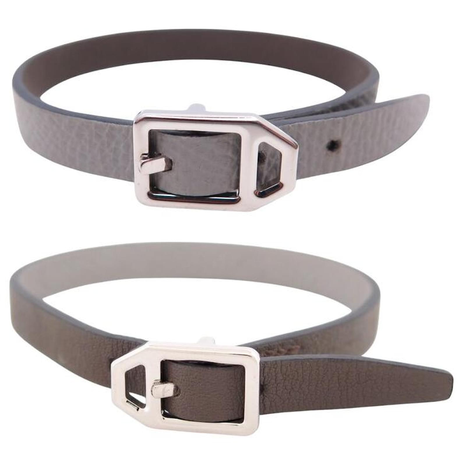 Hermès HERMES PADDOCK SIMPLE TOUR REVERSIBLE LEATHER BRACELET GRAY ETOUPE BANGLE Grey  ref.2124164