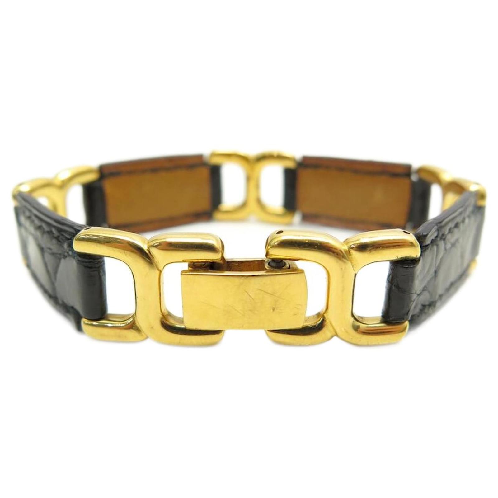 Hermès VINTAGE BRACELET HERMES PLACE BEAUVAU 17CM CROCODILE ALLIGATOR BLACK BANGLE Green Exotic leather  ref.1973865