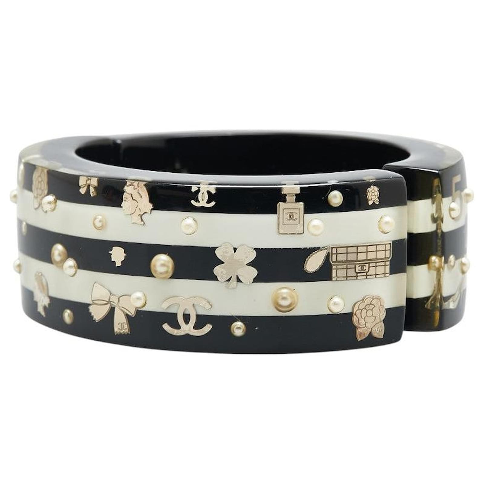 Chanel Coco Mark Camellia Ribbon Clover Bracelet Black Plastic  ref.2285039