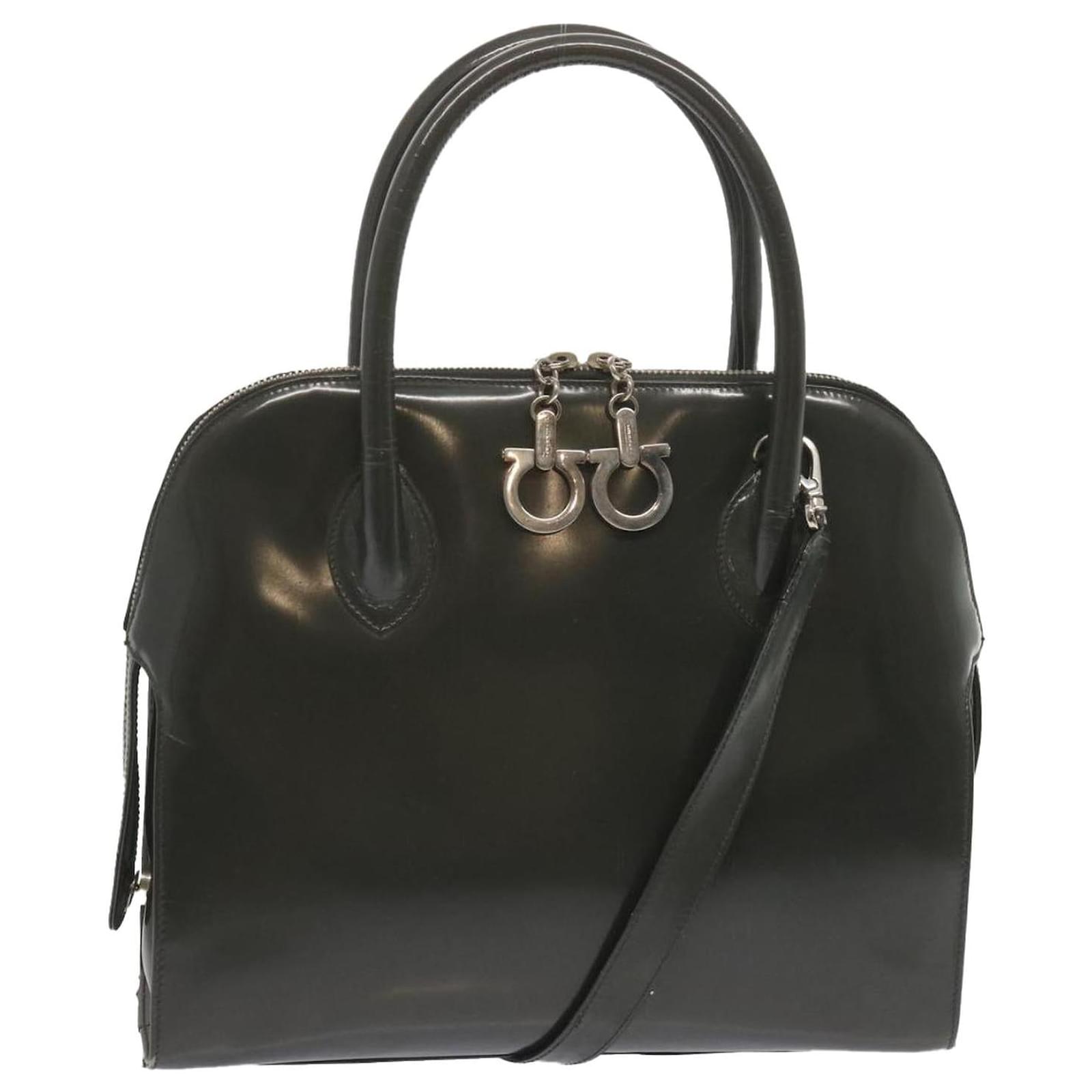 Salvatore Ferragamo Gray Patent Leather 2way Hand Bag by Italian Designer Brown  ref.2283772
