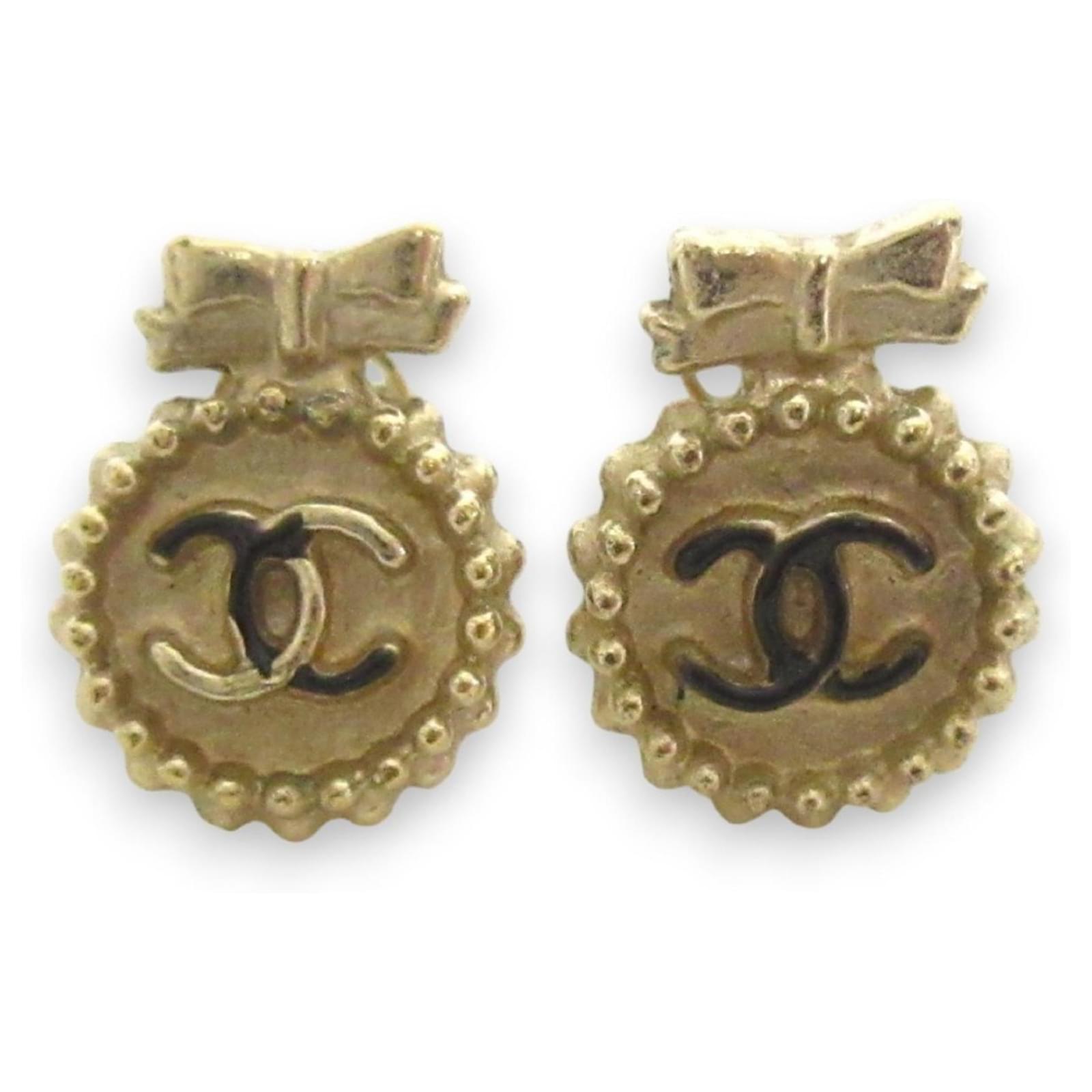 Chanel Gold Coco Mark Ribbon Stud Earrings Golden  ref.1968841