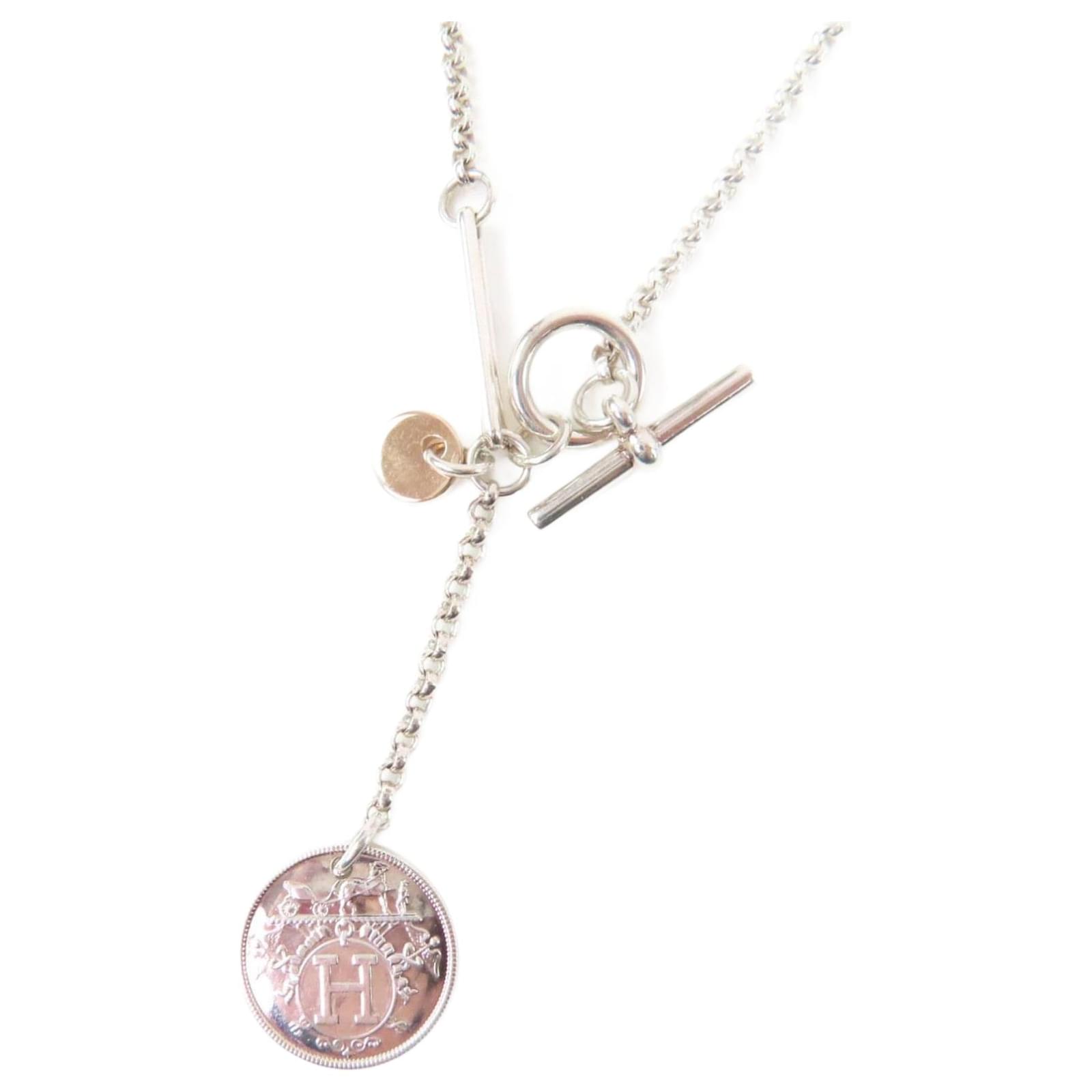 Hermès Hermes Ex Libris PM Necklace Necklace Silvery Metallic Metal  ref.2281328