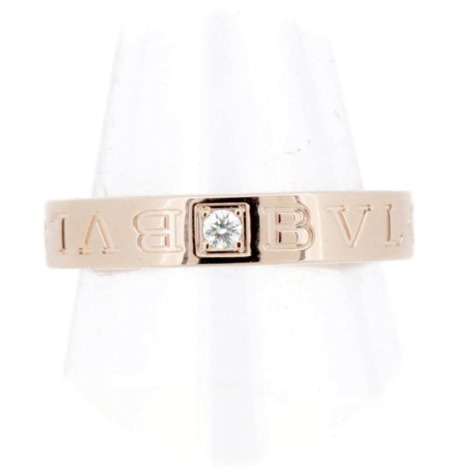 Bulgari Bvlgari Double Logo Au750 Diamond Ring Size 13.5 Pink Leather  ref.2281243
