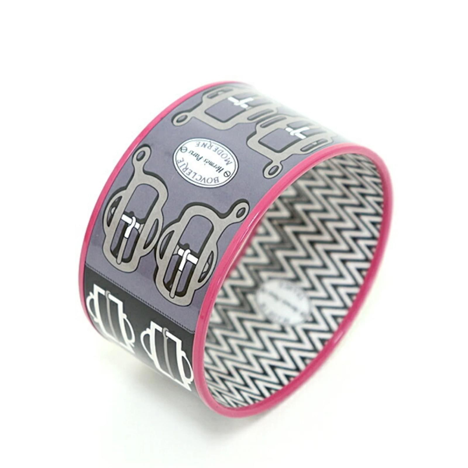 Hermès Hermes Enamel Bouclerie Moderne Charm Bracelet Black Pink White  ref.2280567