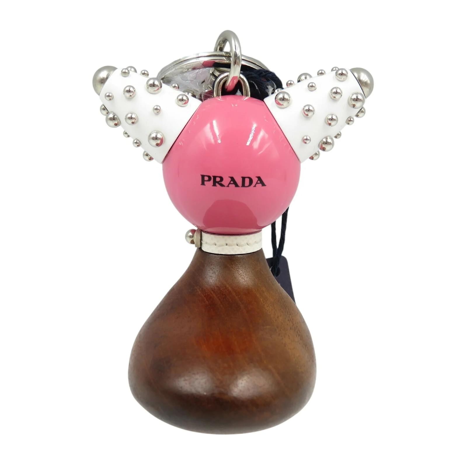 Prada TRICK ROBOT Keychain Brown White Metal Wood  ref.2280041