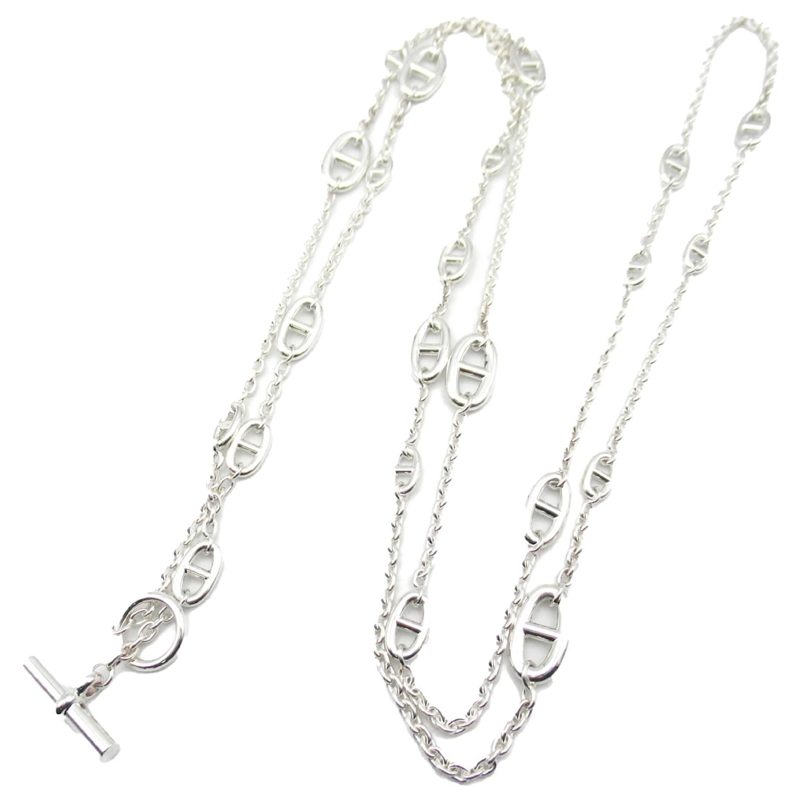 Hermès Silver Sterling Silver Chain d'Ancre Farandole Necklace Silvery Metal  ref.2280378