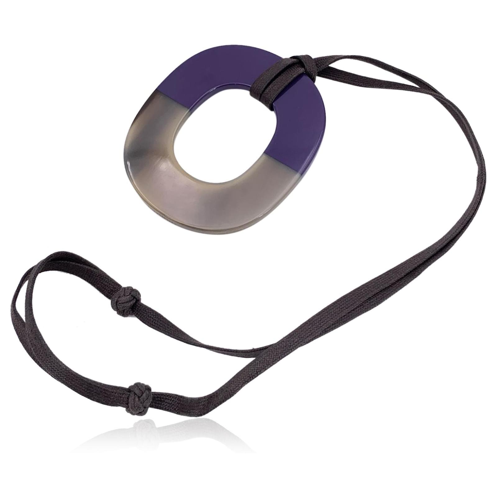 Hermès Hermes Paris Isthme Oval Purple Laquered Buffalo Horn Pendant Necklace  ref.2279890