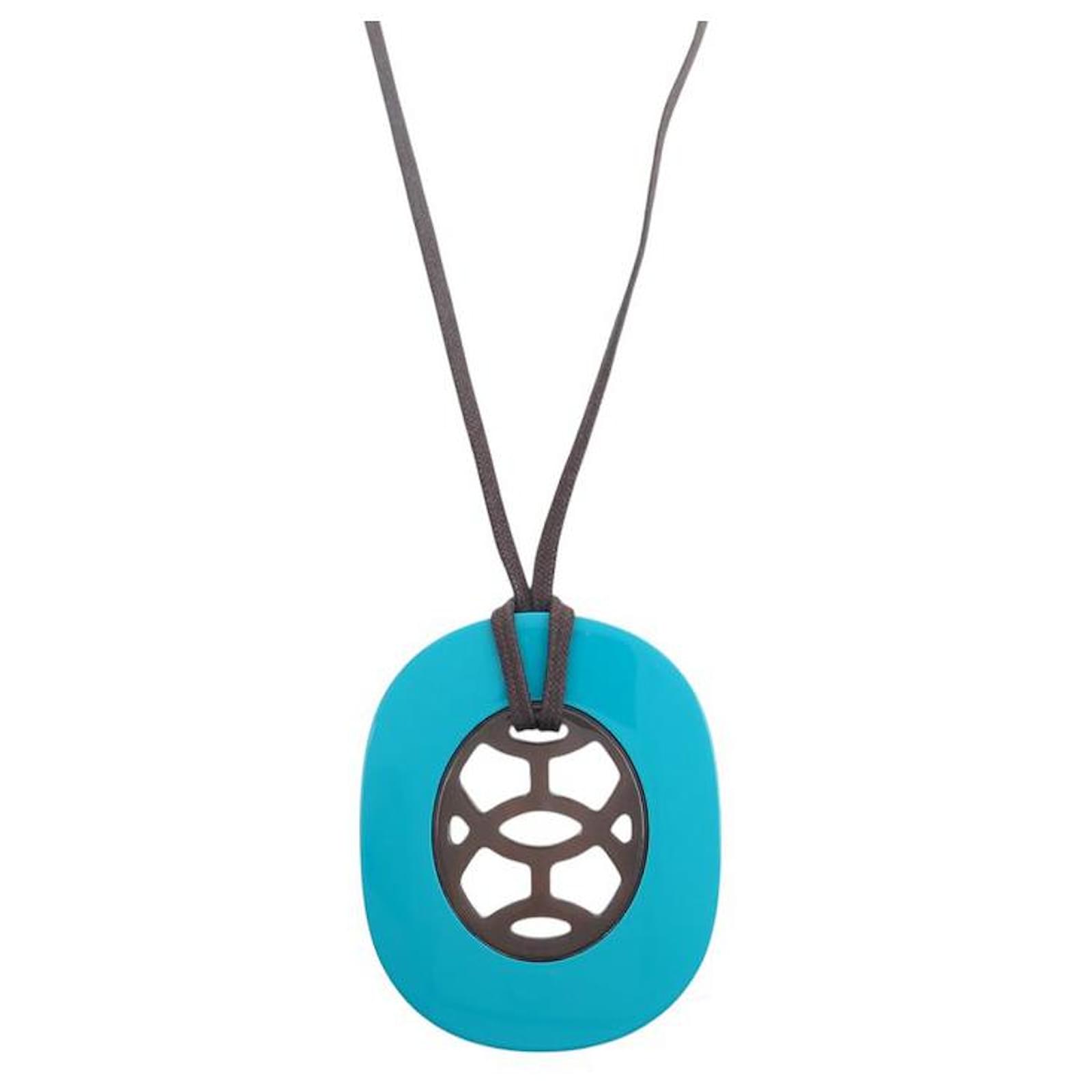 Hermès HERMES COLLAR PENDANT LIFT GM H044536FL67 BUFFALO HORN 40-80 CM NECKLACE Turquoise Gold-plated  ref.2278375