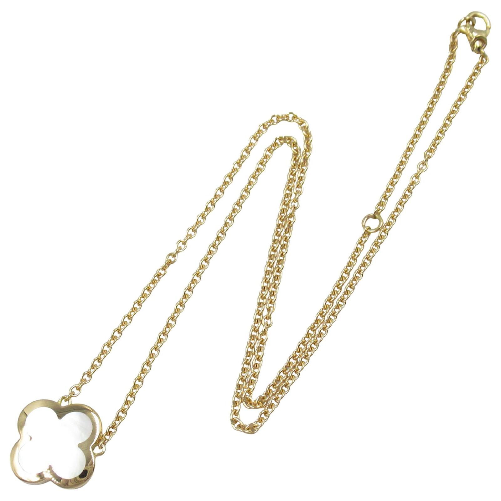 Autre Marque Van Cleef and Arpels Gold 18K Yellow Gold and Mother of Pearl Pure Alhambra Pendant Necklace White Golden Cream Metal  ref.2300901