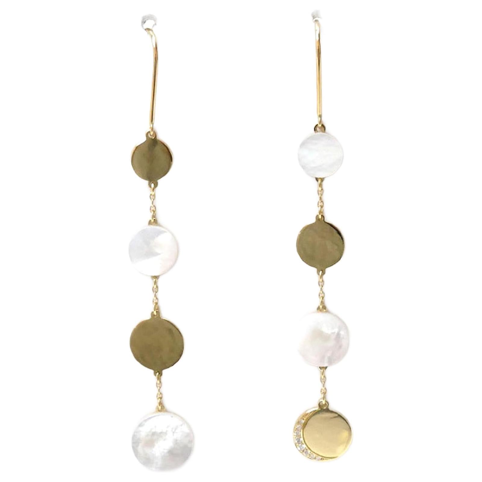 Autre Marque K18YG Yellow Gold Luna Eclipse Mother of Pearl Earrings Golden Metal Diamond  ref.2298258
