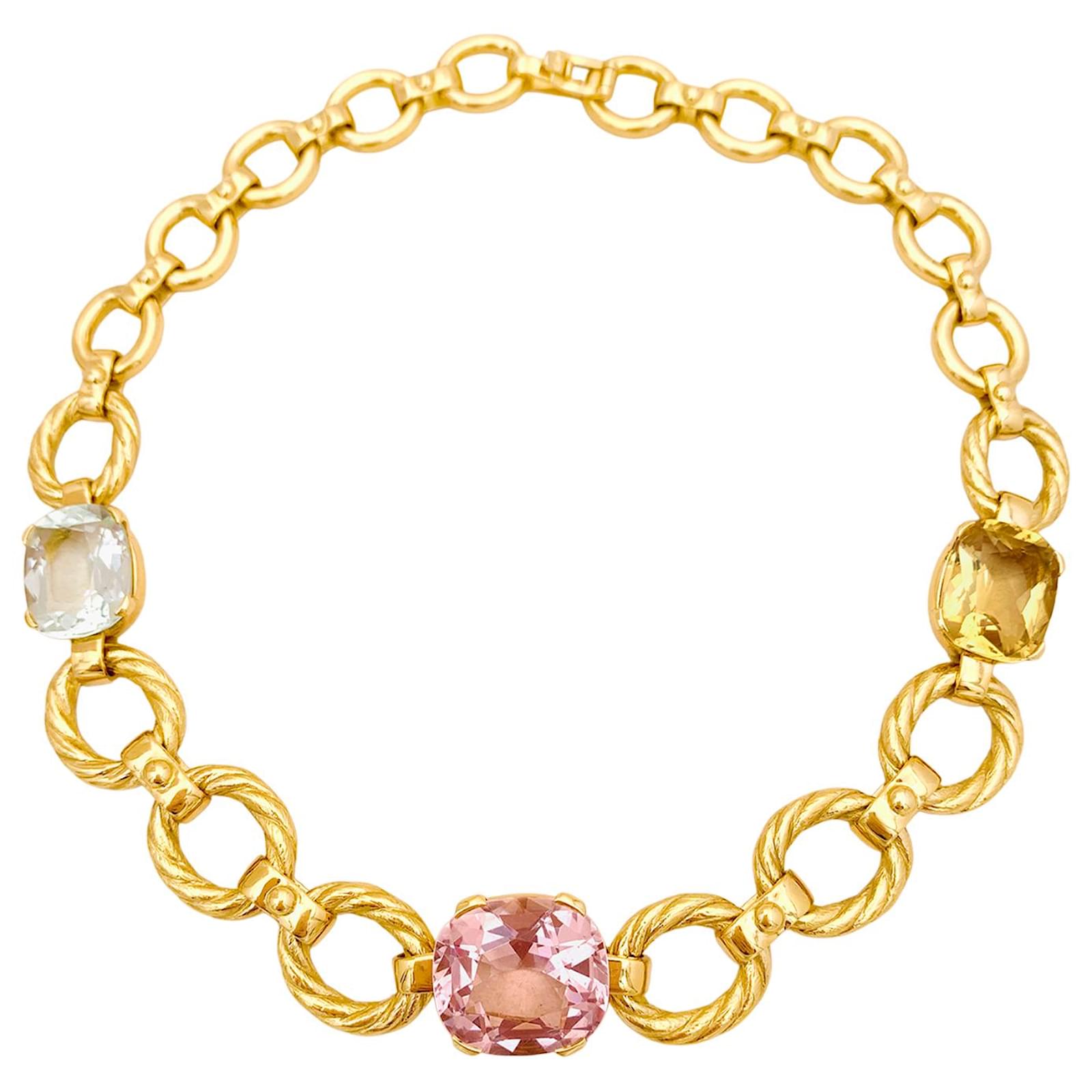 Autre Marque Choker necklace, yellow gold and beryls.  ref.2296431