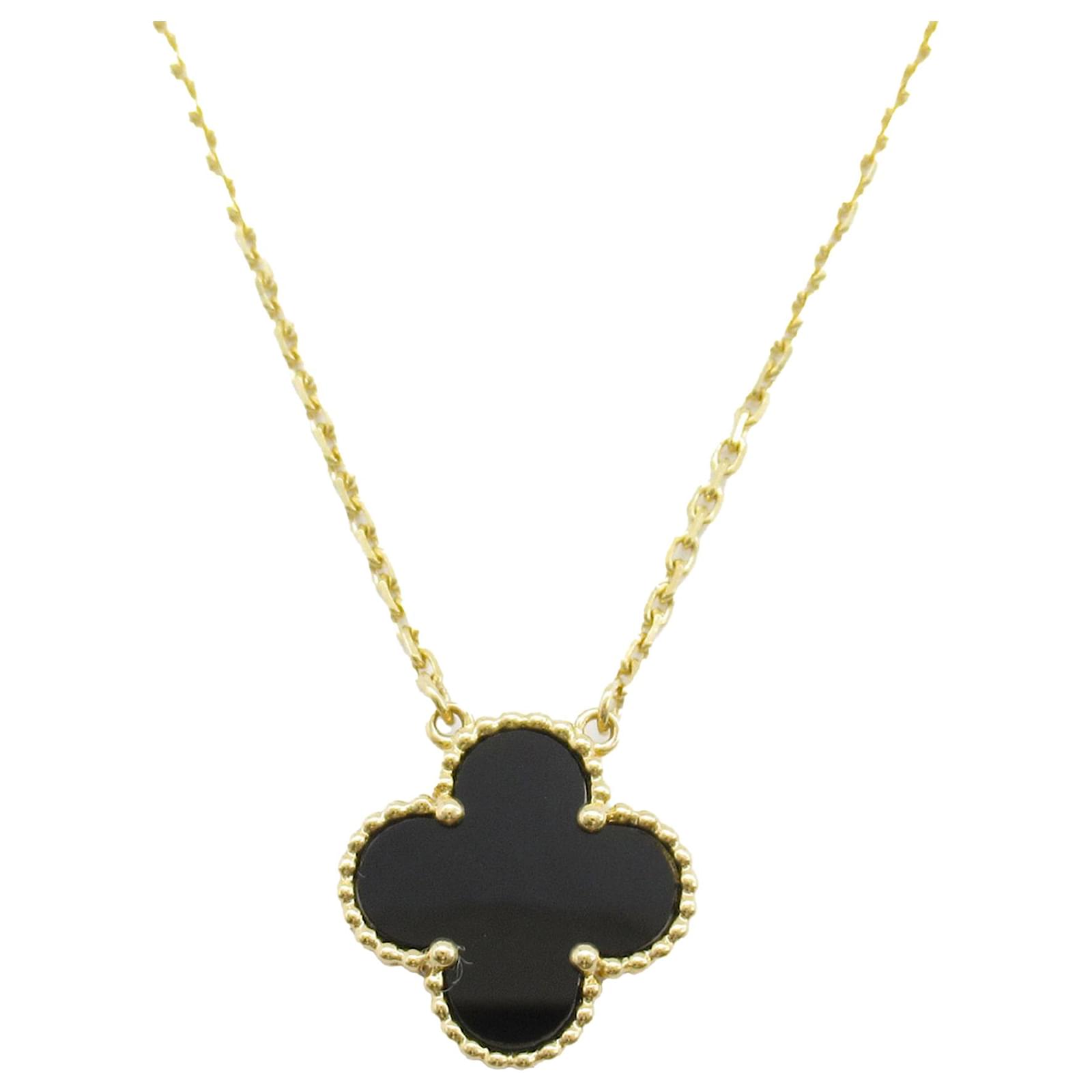 Autre Marque Van Cleef and Arpels Gold 18K Yellow Gold and Onyx Vintage Alhambra Pendant Necklace Golden Metal  ref.2293087