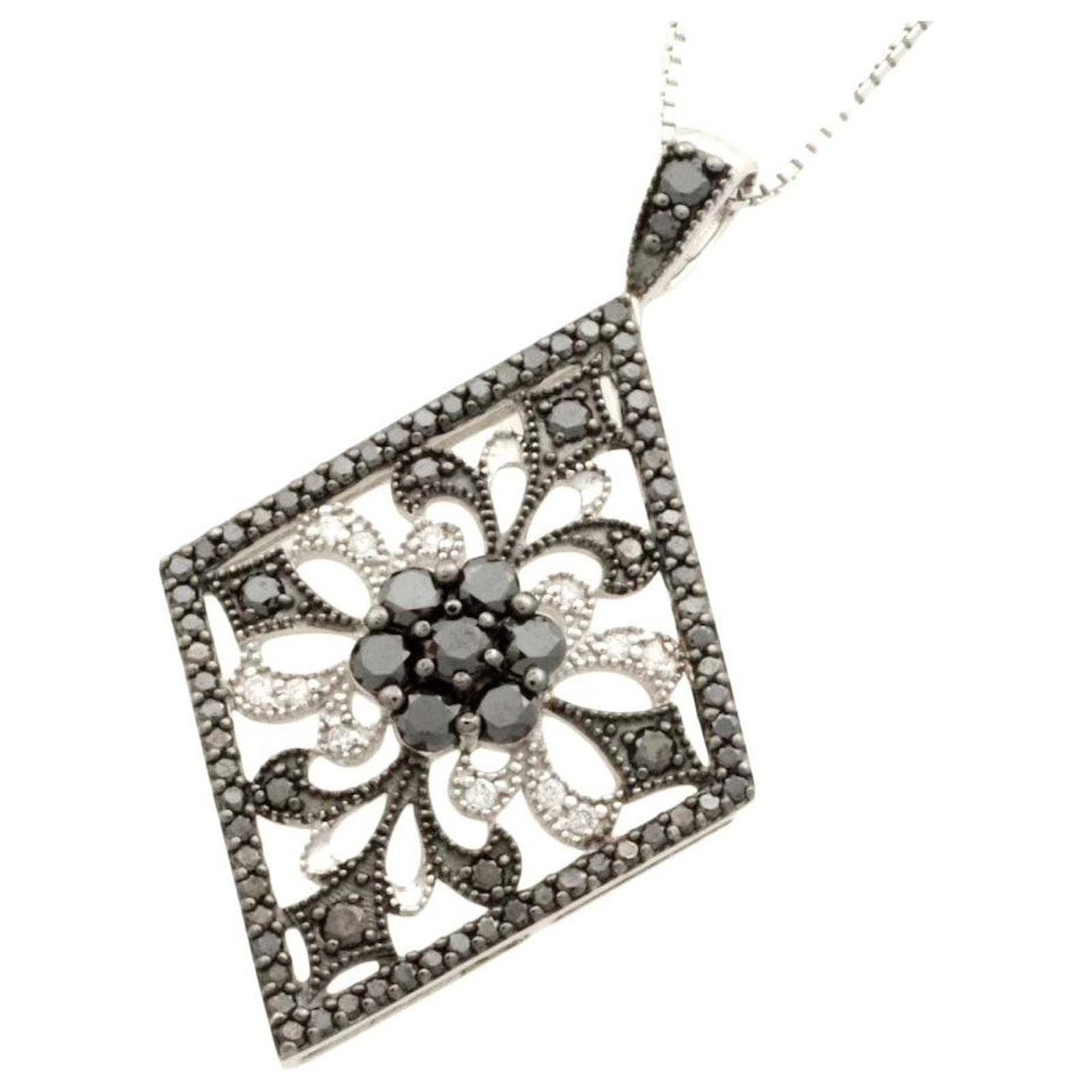 Autre Marque K18WG/K14WG Black Diamond Necklace 1.07ct White Metal  ref.1652888