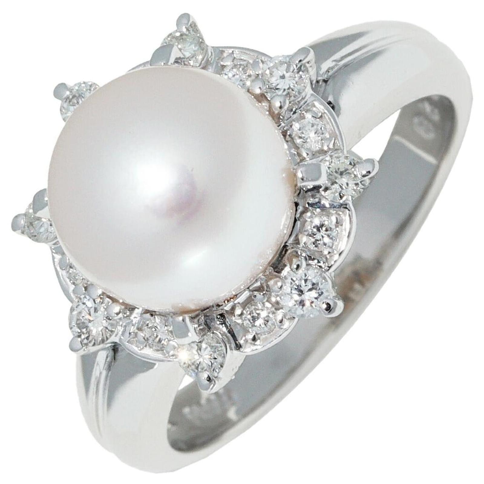 Autre Marque Pt900 Pearl Ring with Diamond 0.28ct  ref.1647207