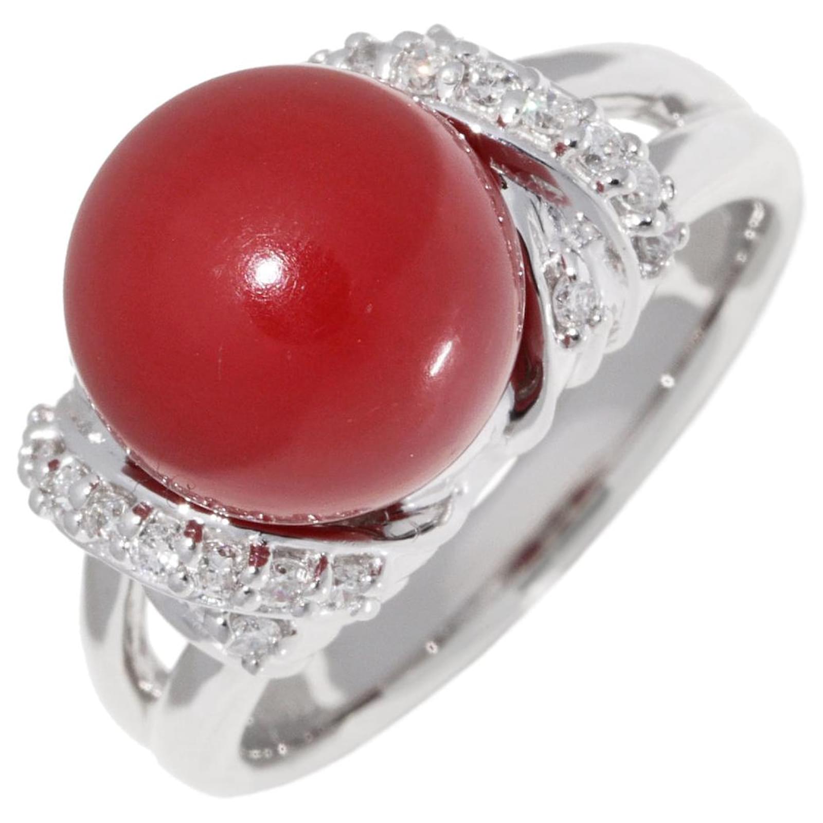 Autre Marque Pt900 Coral Diamond Ring Metal  ref.1645646