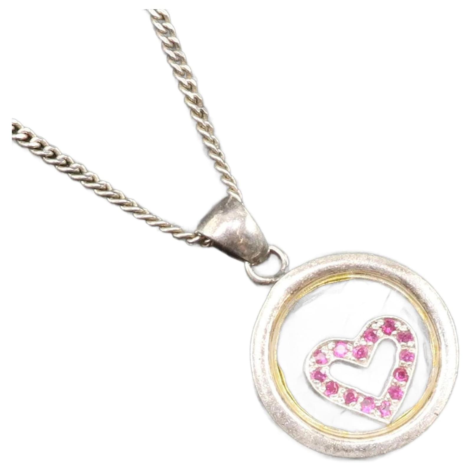 Autre Marque Heart Color Stone Silver 925 Necklace Silvery Metal  ref.1803217