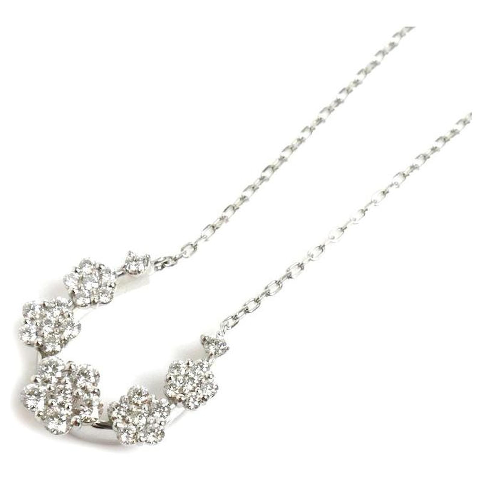 Autre Marque Pt900/850 Diamond Flower Horseshoe Necklace  ref.1744665