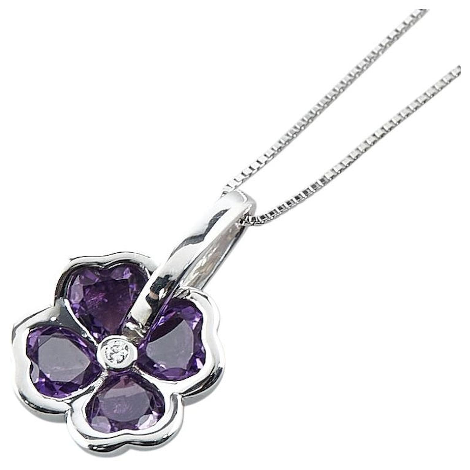 Autre Marque Au750 White Gold Pt850 Platinum Clover Necklace Purple Metal  ref.2289786